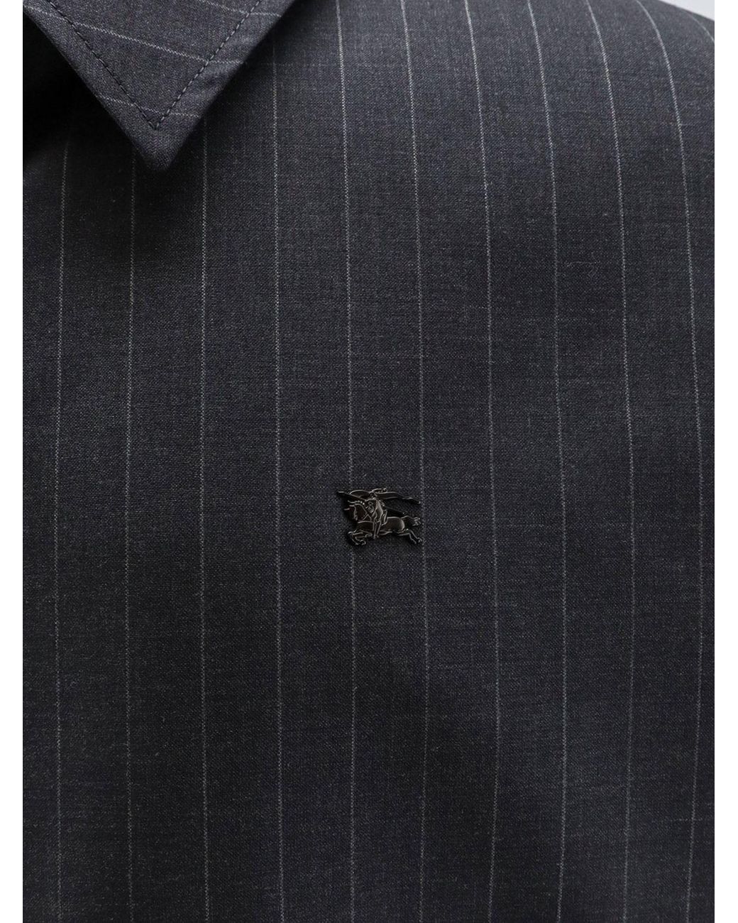 Burberry Blue Pinstriped Wool Shirt Jacket With Embroidered Logo And Zip Closure for men