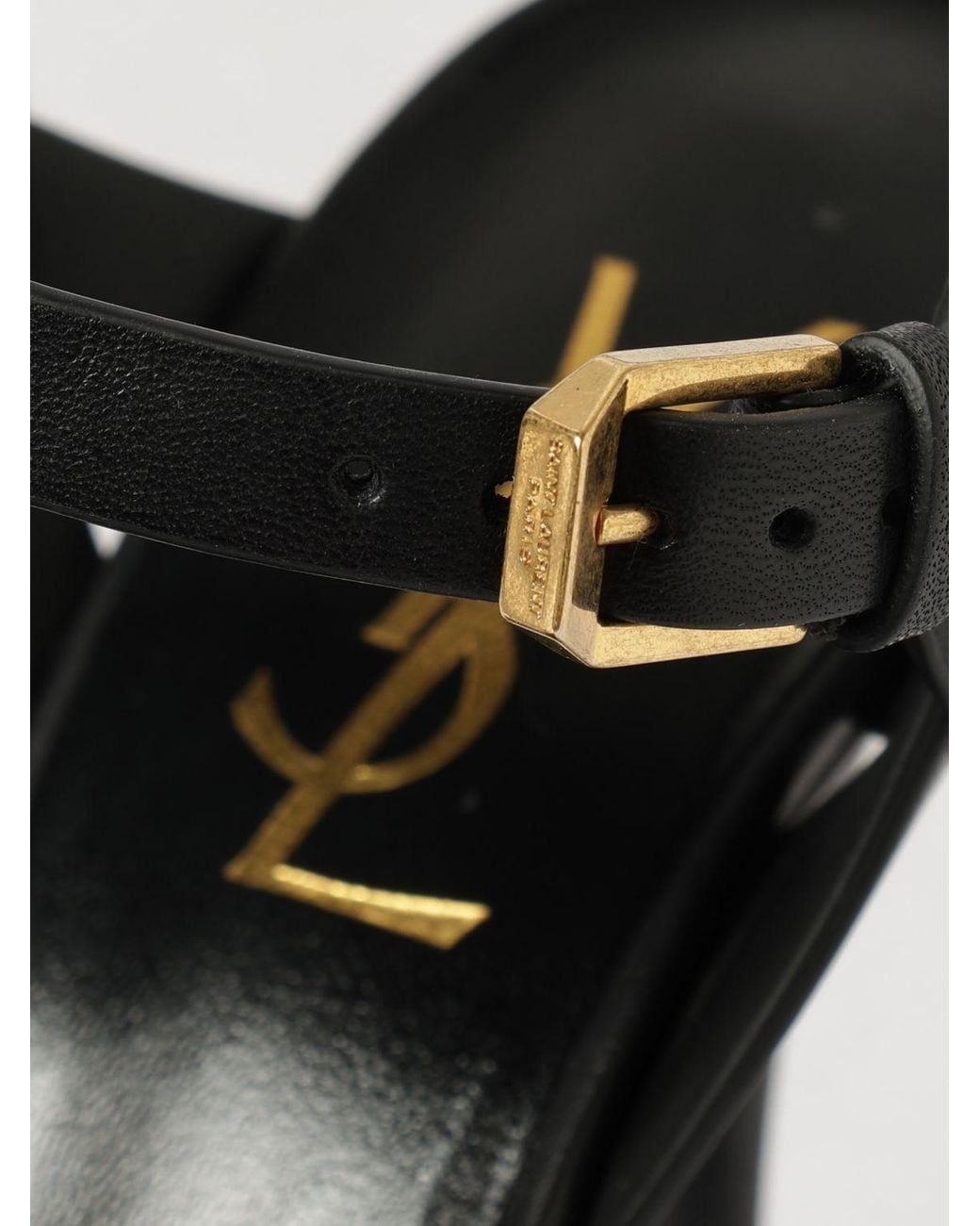 Saint Laurent Black Calfskin Leather Platform Sandals With High Stiletto Heel
