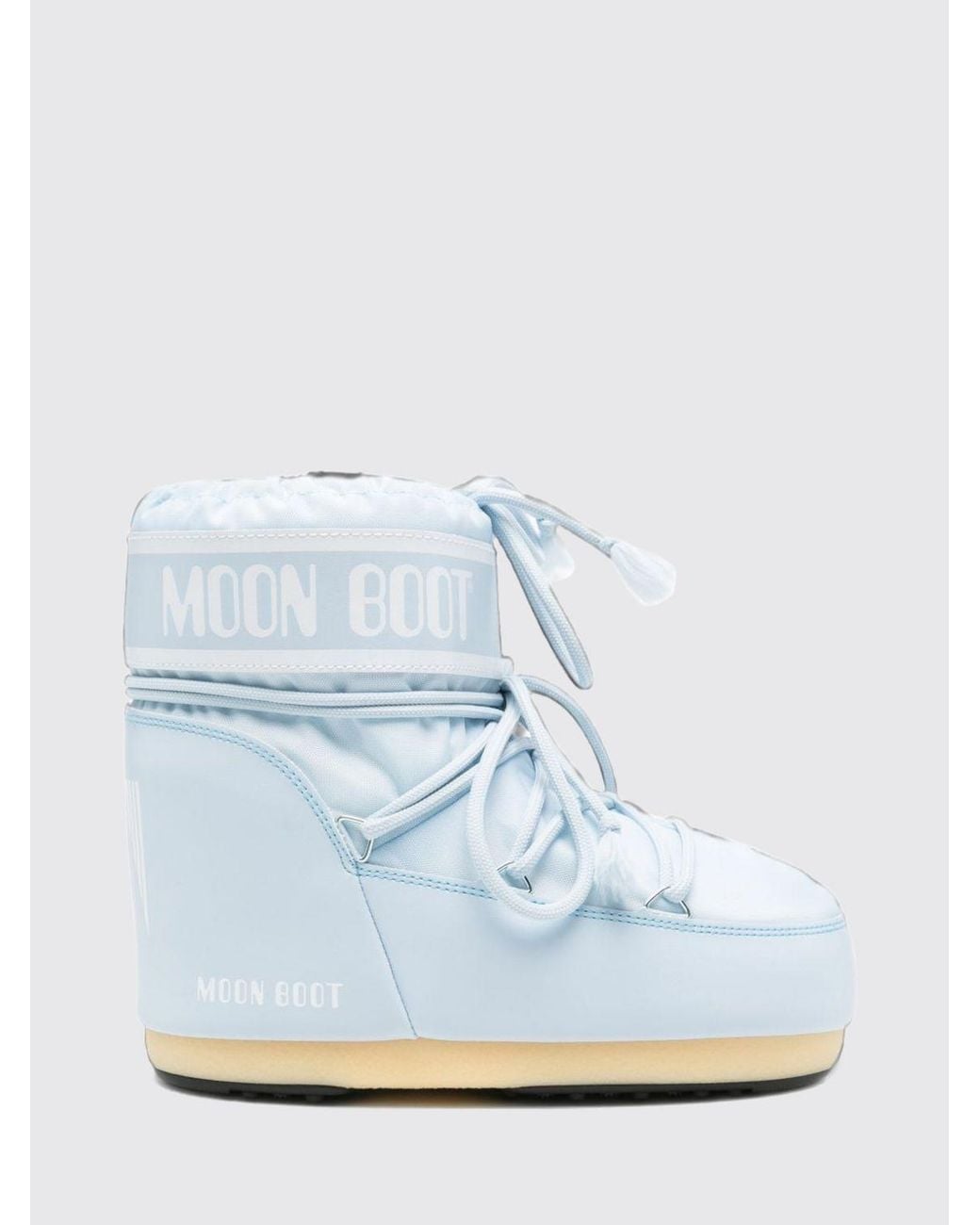 Moon Boot Blue Low Nylon Snow Boots With Logo And Adjustable Laces