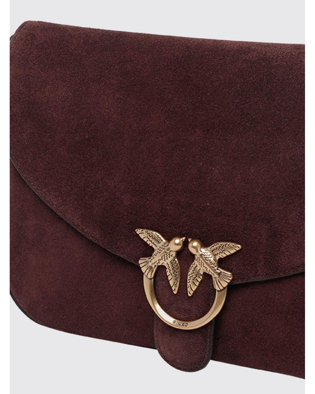 Pinko Purple Mini Love Bag Suede Crossbody Bag With Love Birds Logo