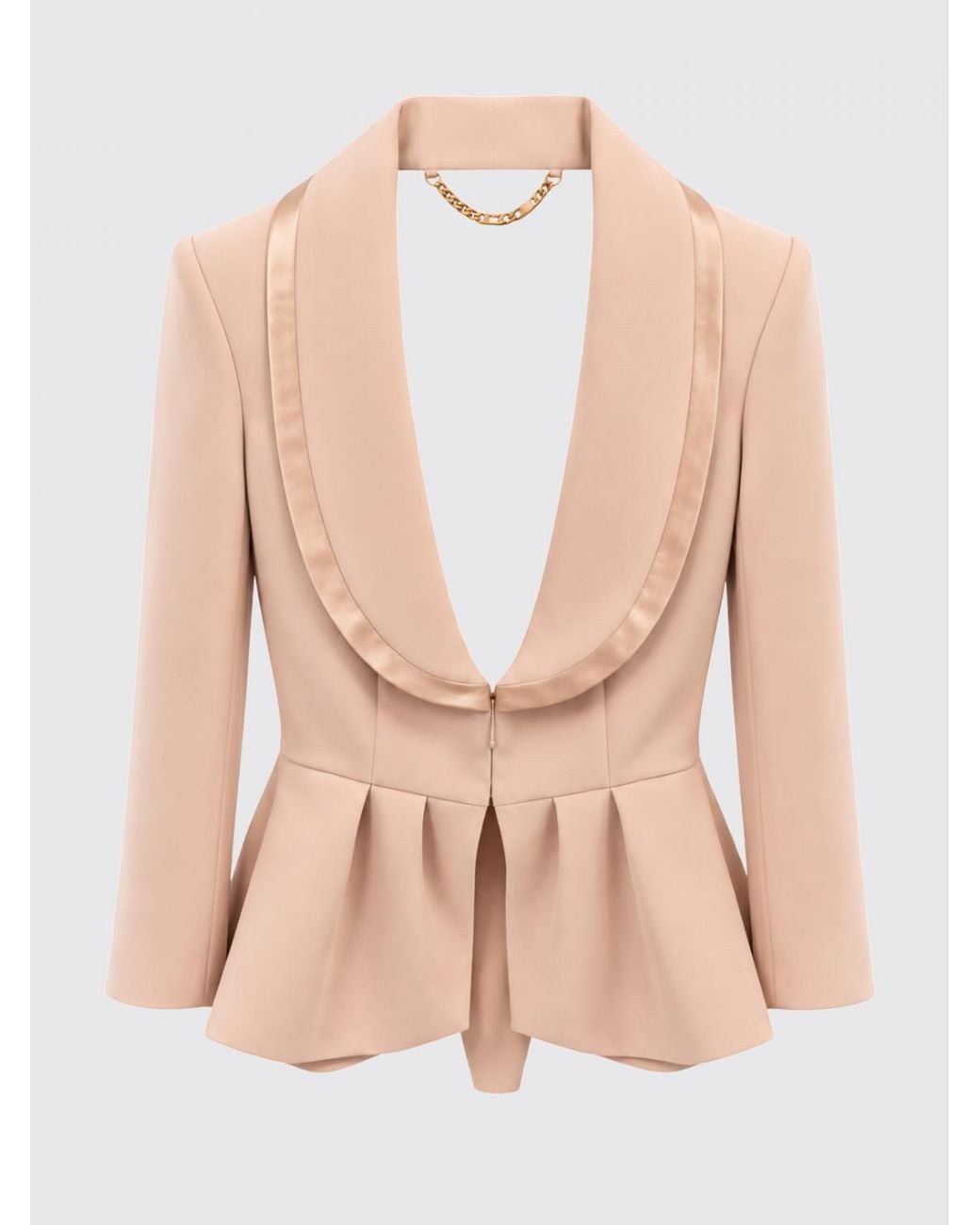 Elisabetta Franchi Pink Cropped Single-Breasted Blazer With Satin Shawl Collar And Ruffled Hem