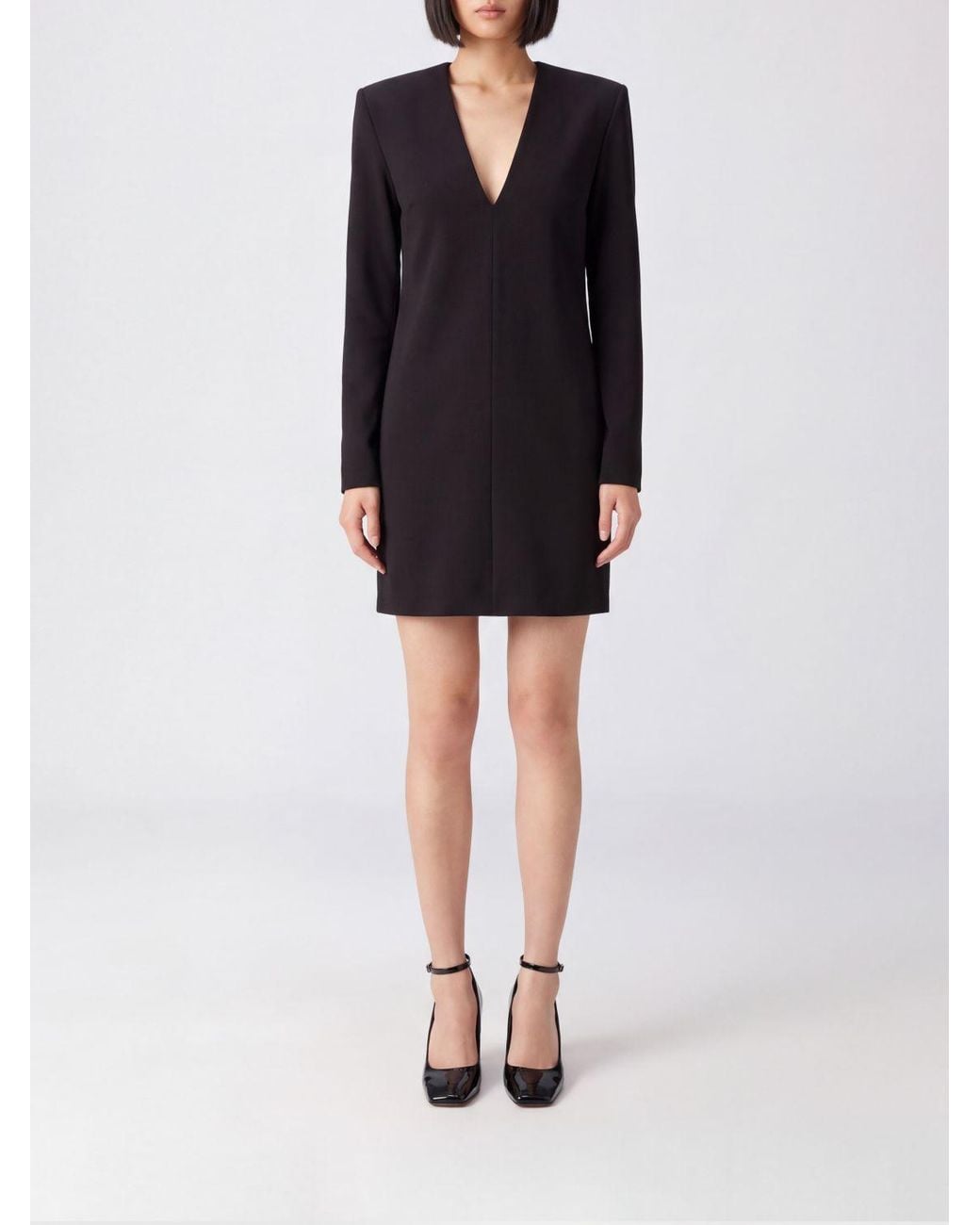FEDERICA TOSI Black Long-Sleeved V-Neck Cady Sheath Mini Dress