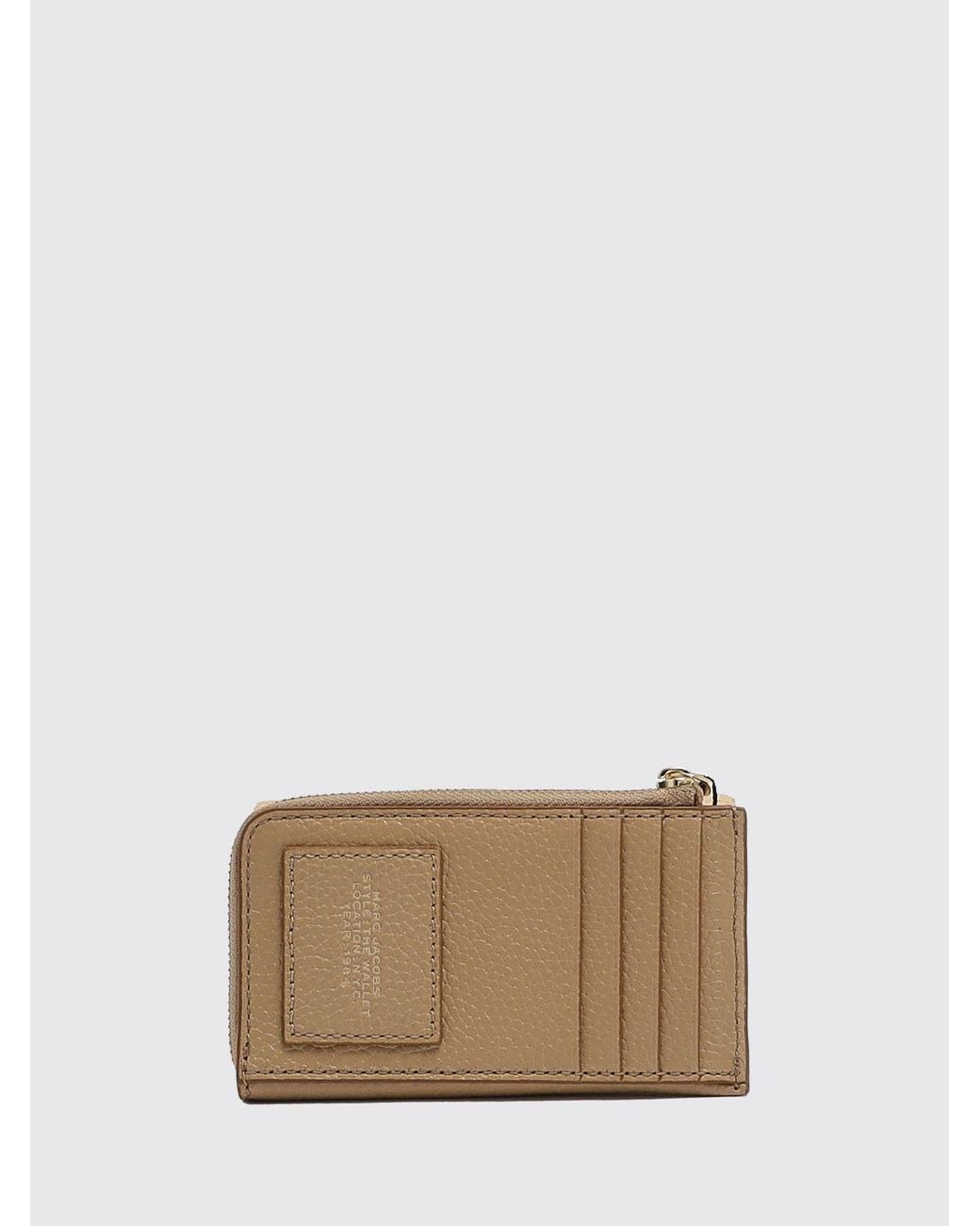 Marc Jacobs Natural The Wallet Pebbled Leather Card Holder With Zip And Embossed Logo