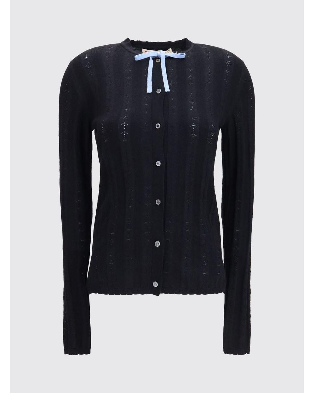 Marni Blue Slim Fit Wool And Silk Cardigan With Bow Detail