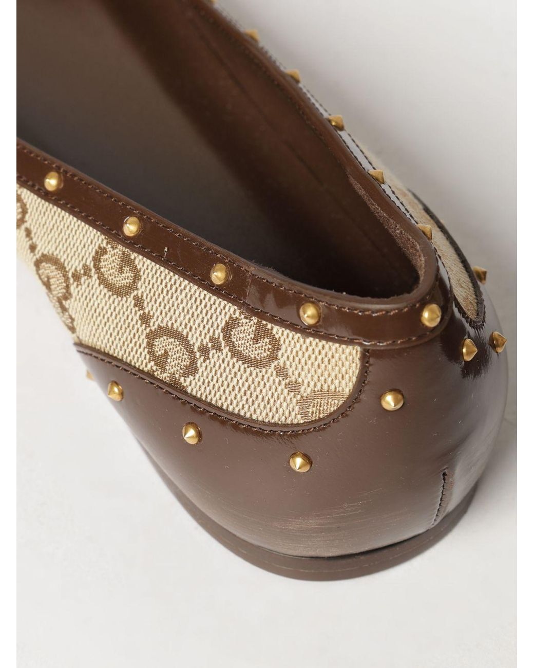Gucci Natural Gg Monogram Canvas And Leather Ballet Flats With Horsebit
