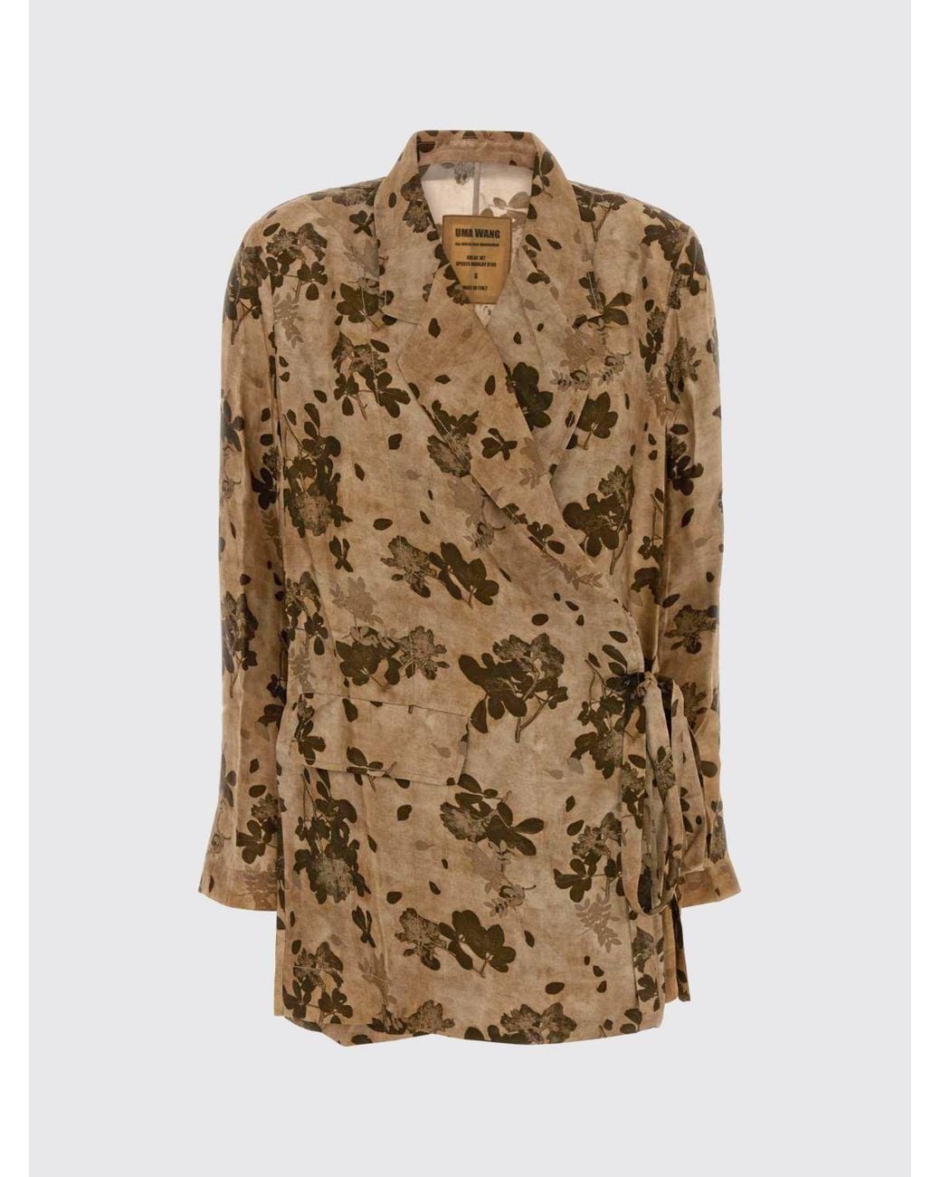 Uma Wang Brown Floral Print Viscose And Cupro Robe Jacket