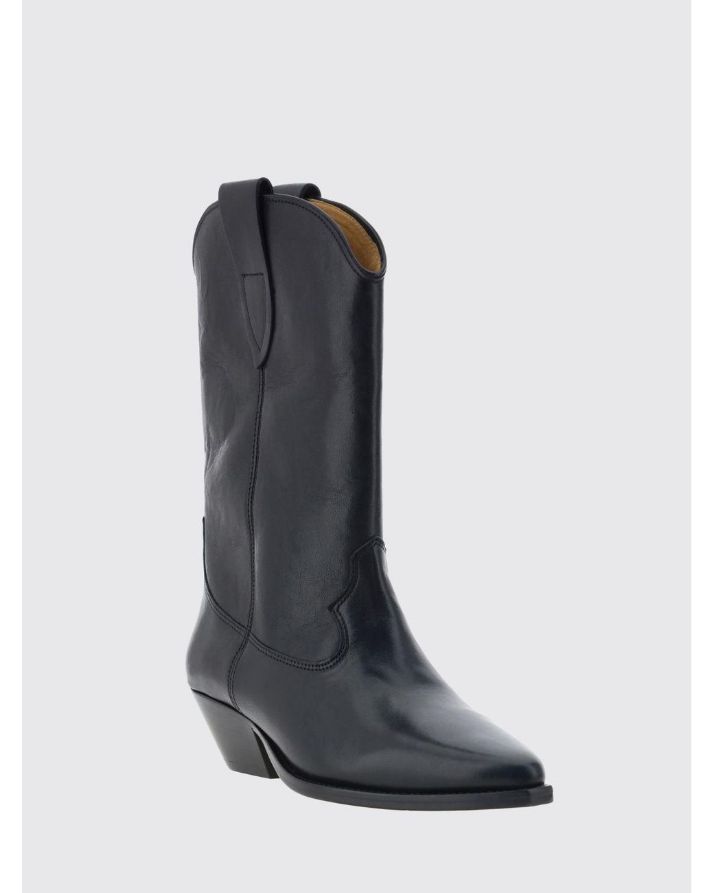 Isabel Marant Black Duerto Smooth Leather Western Boots With Almond Toe And Double Pull Tabs