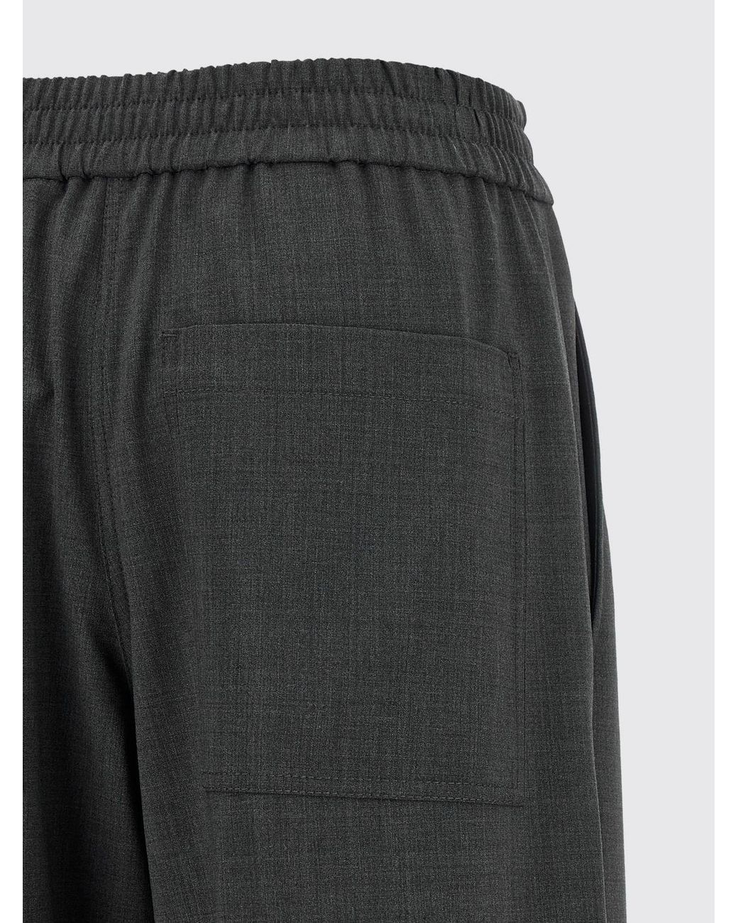 Brunello Cucinelli Gray Wool Blend Wide-Leg Trousers With Elasticated Waist