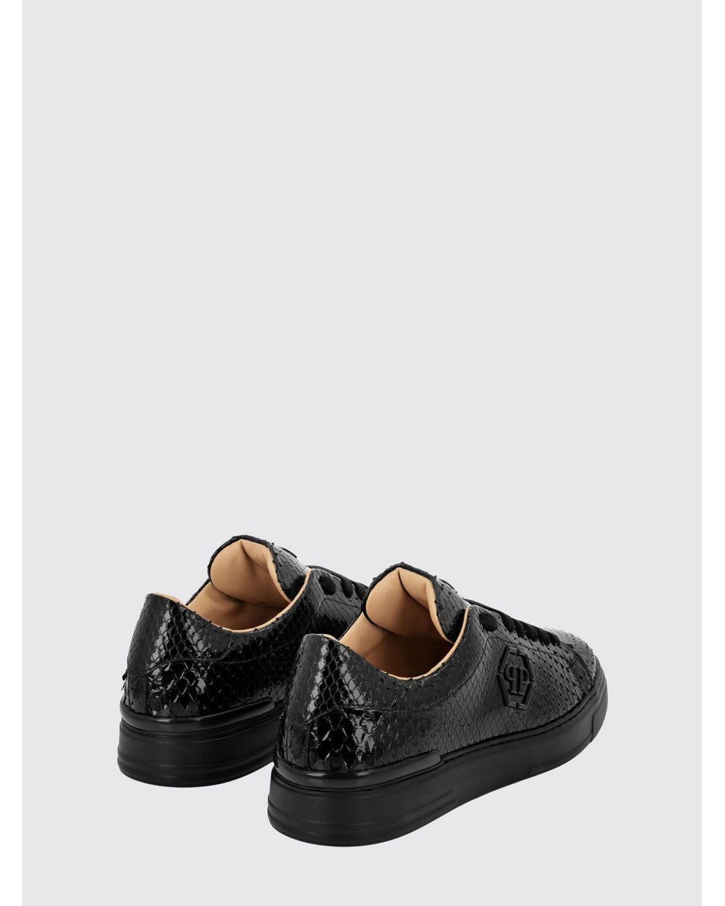 Philipp Plein Black Snakeskin-Effect Sneakers for men