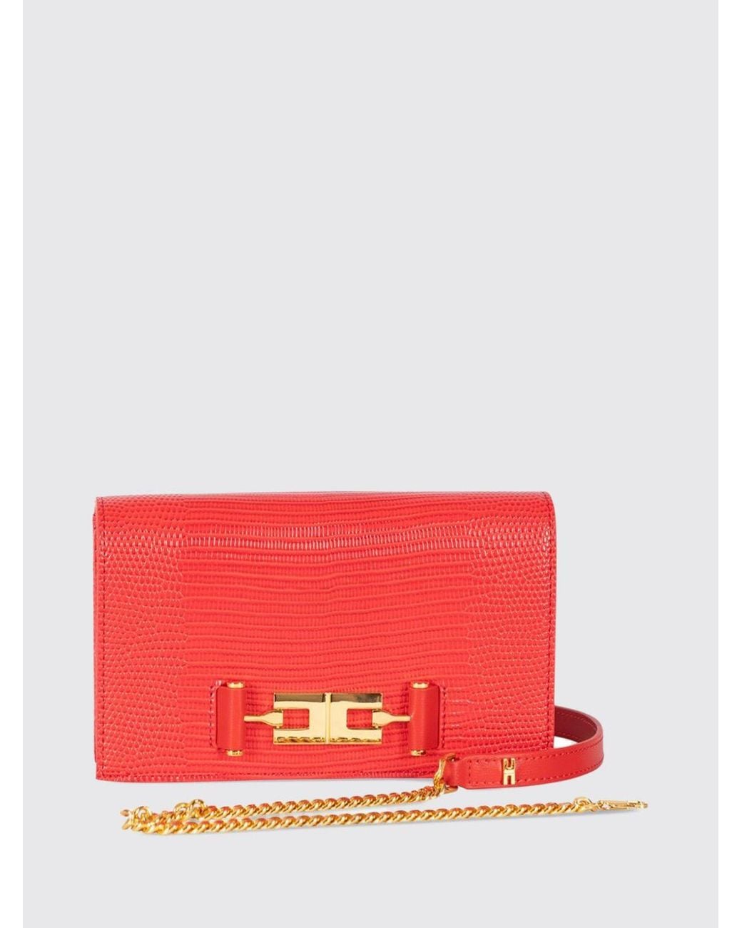 Elisabetta Franchi Red Lizard-Print Mini Handbag With Removable Shoulder Strap