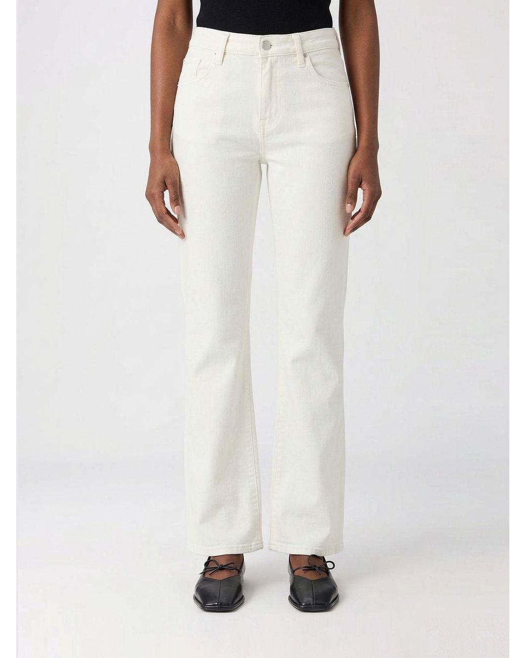 7 For All Mankind White Calie Straight Stretch Denim Jeans