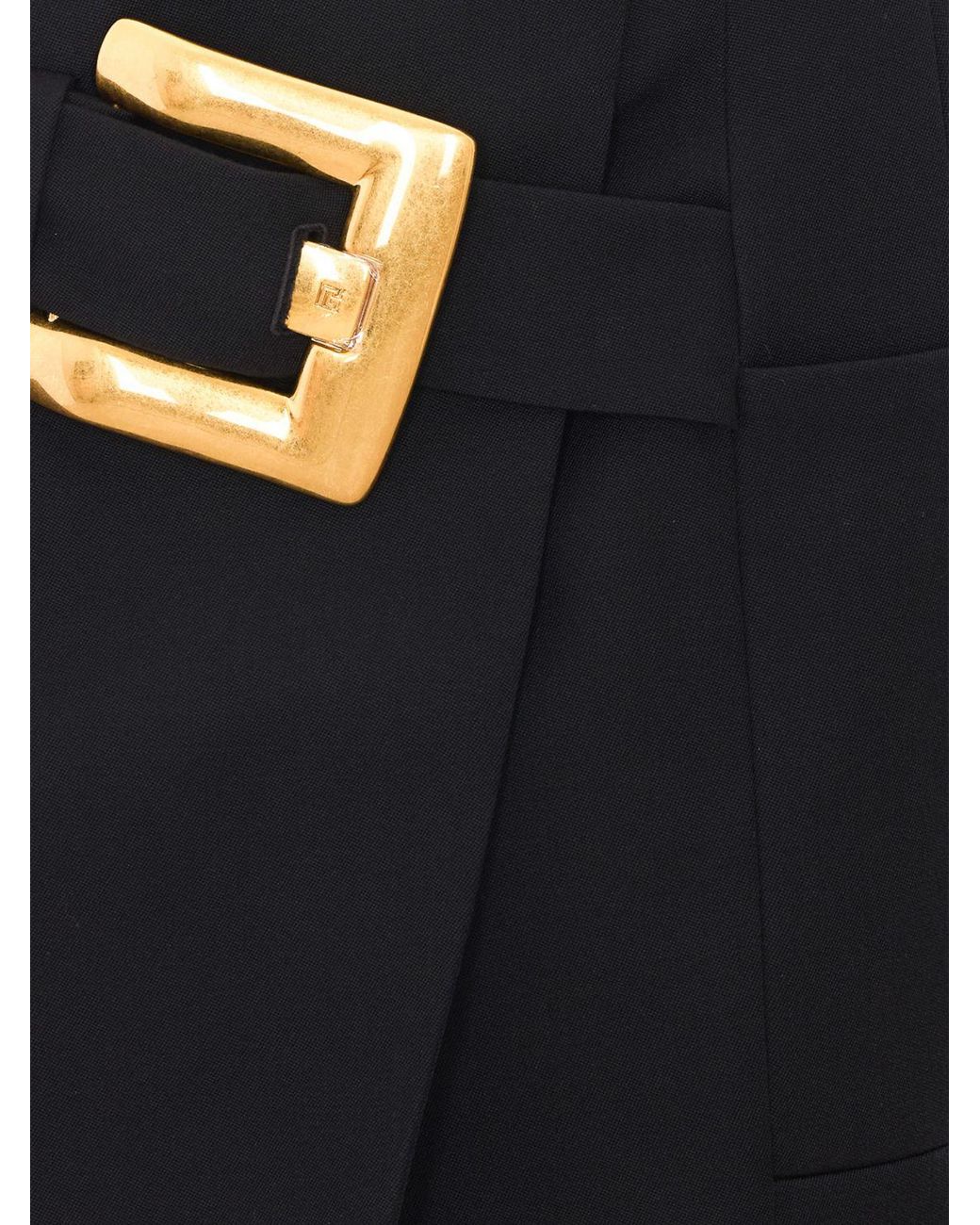 Balmain Black High-Waisted Asymmetrical Virgin Wool Mini Skirt