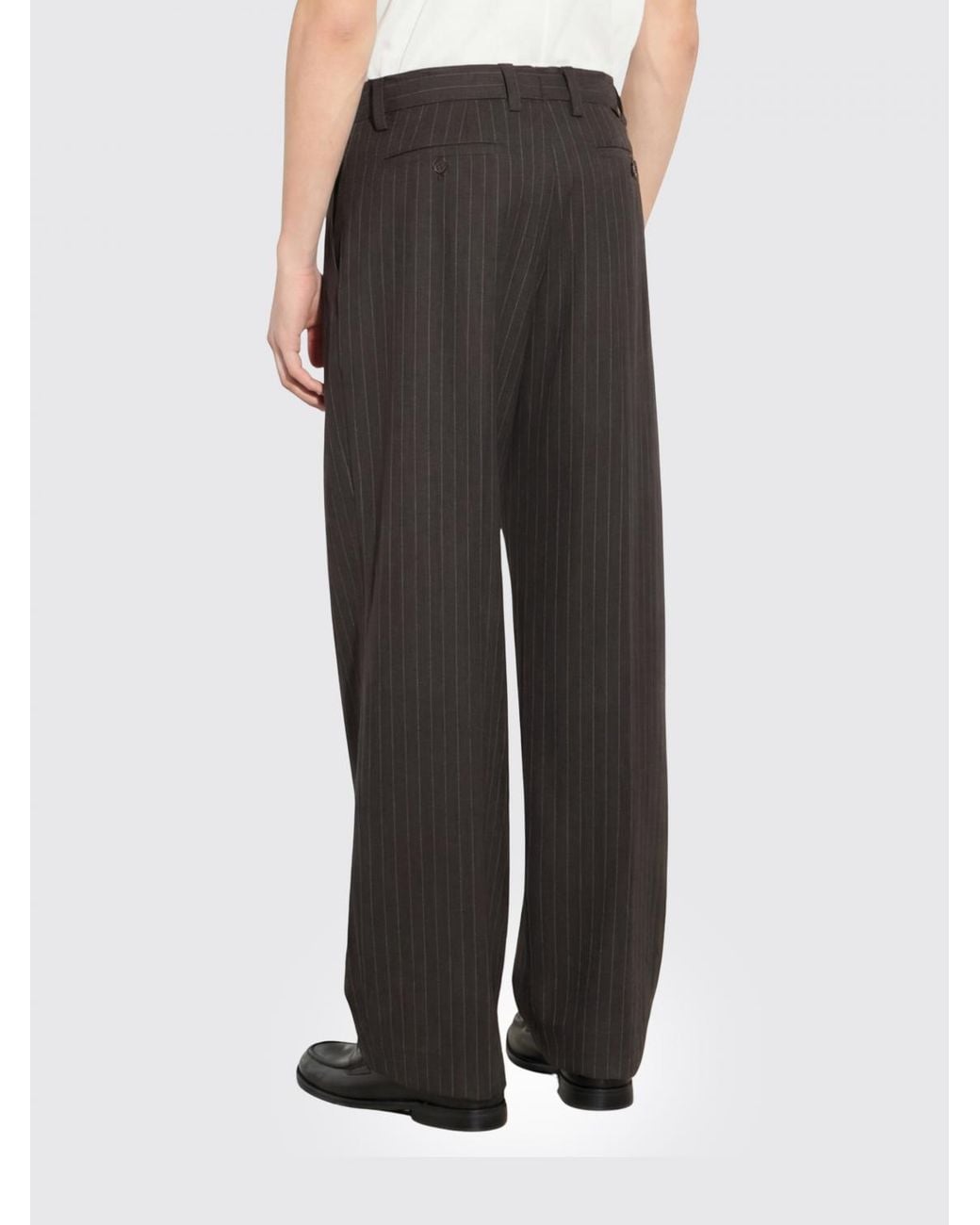 Paolo Pecora Black Pinstriped Gabardine Wide-Leg Tailored Trousers for men