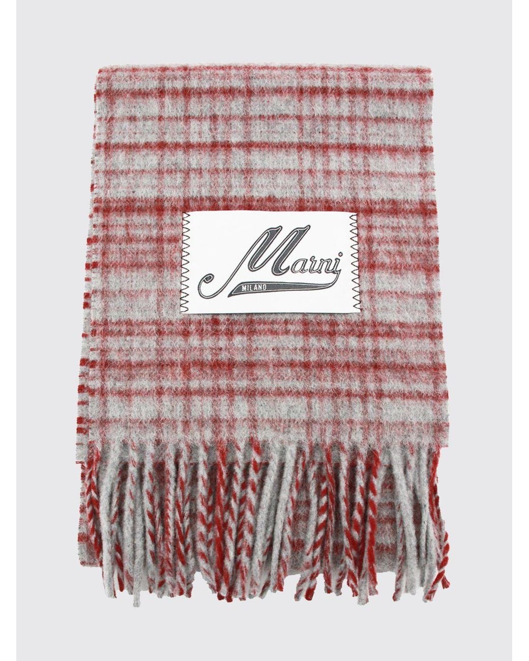 Bufanda De Cuadros En Mezcla De Lana Y Mohair Con Logo Aplicado Marni de hombre de color White