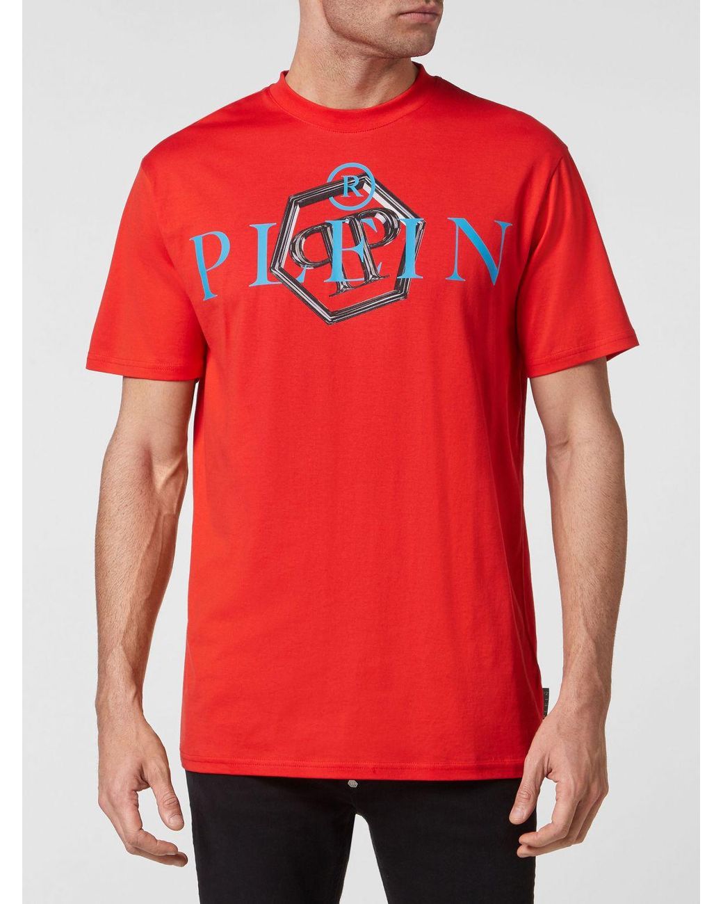 Philipp Plein Red Cotton T-Shirt With Crew Neck And Contrasting Logo Print for men