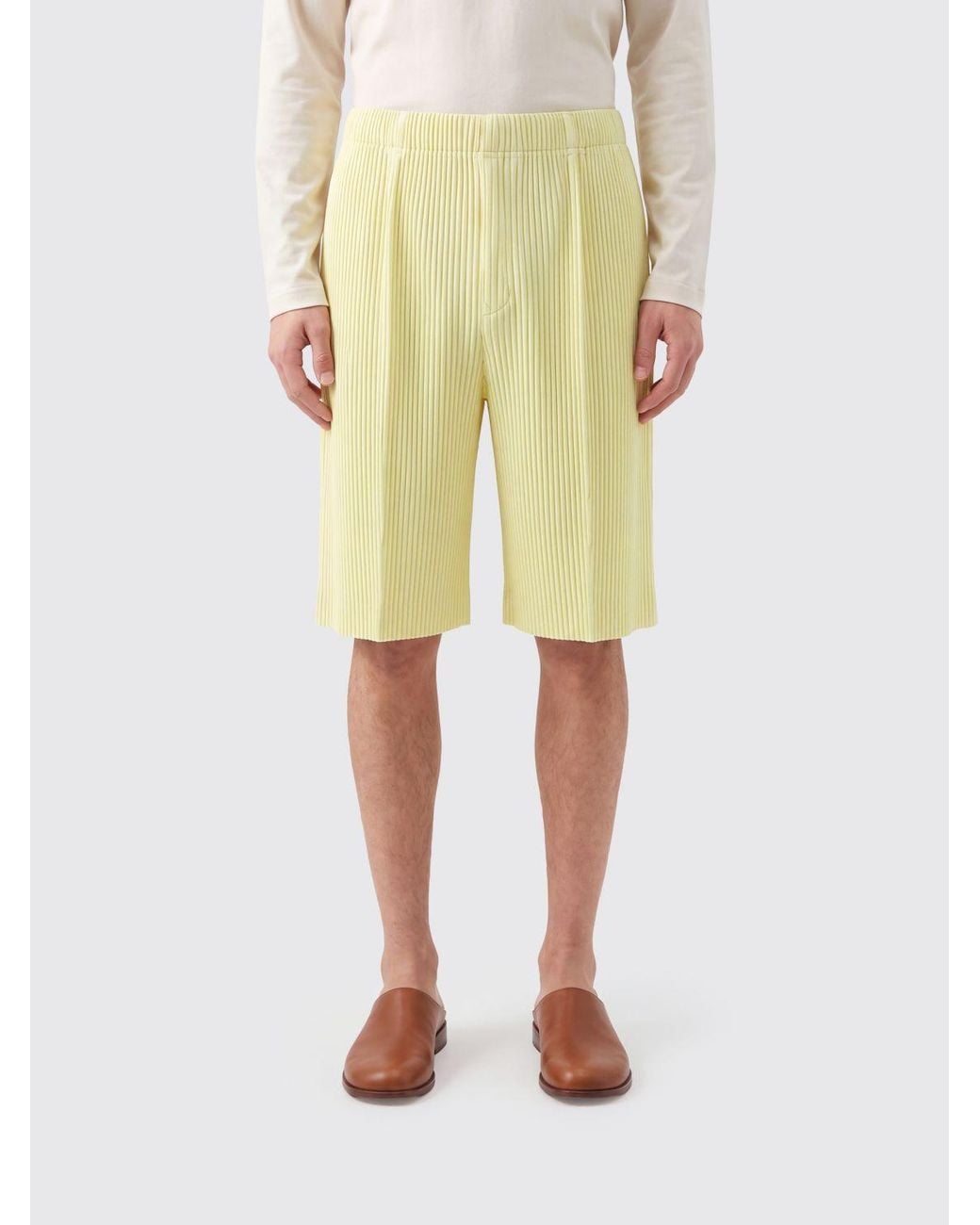 Homme Plissé Issey Miyake Yellow Pleated Crêpe Knee-Length Shorts Homme Plissé Issey Miyake for men