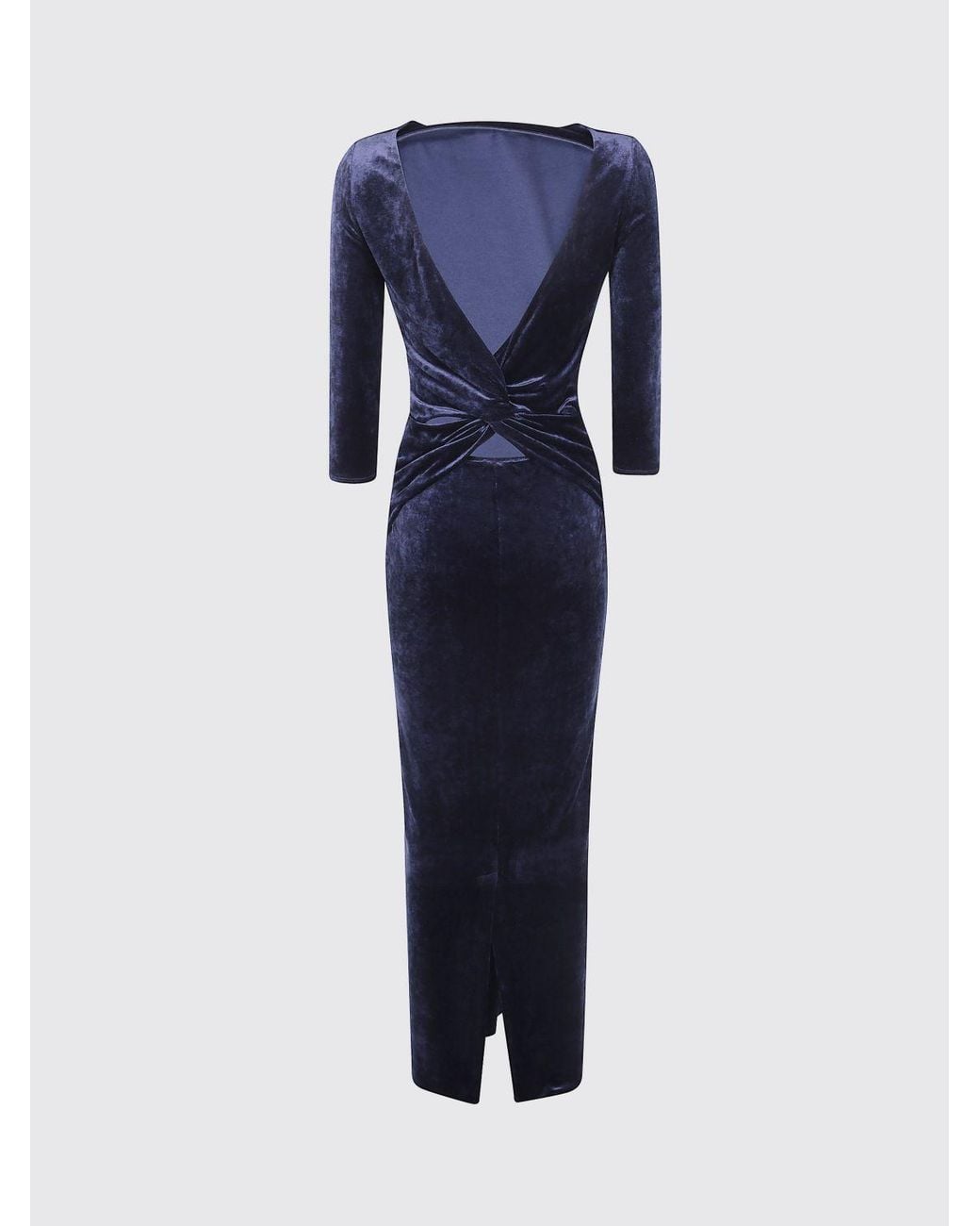 Giorgio Armani Blue Slim Fit Velvet Midi Sheath Dress With V-Back