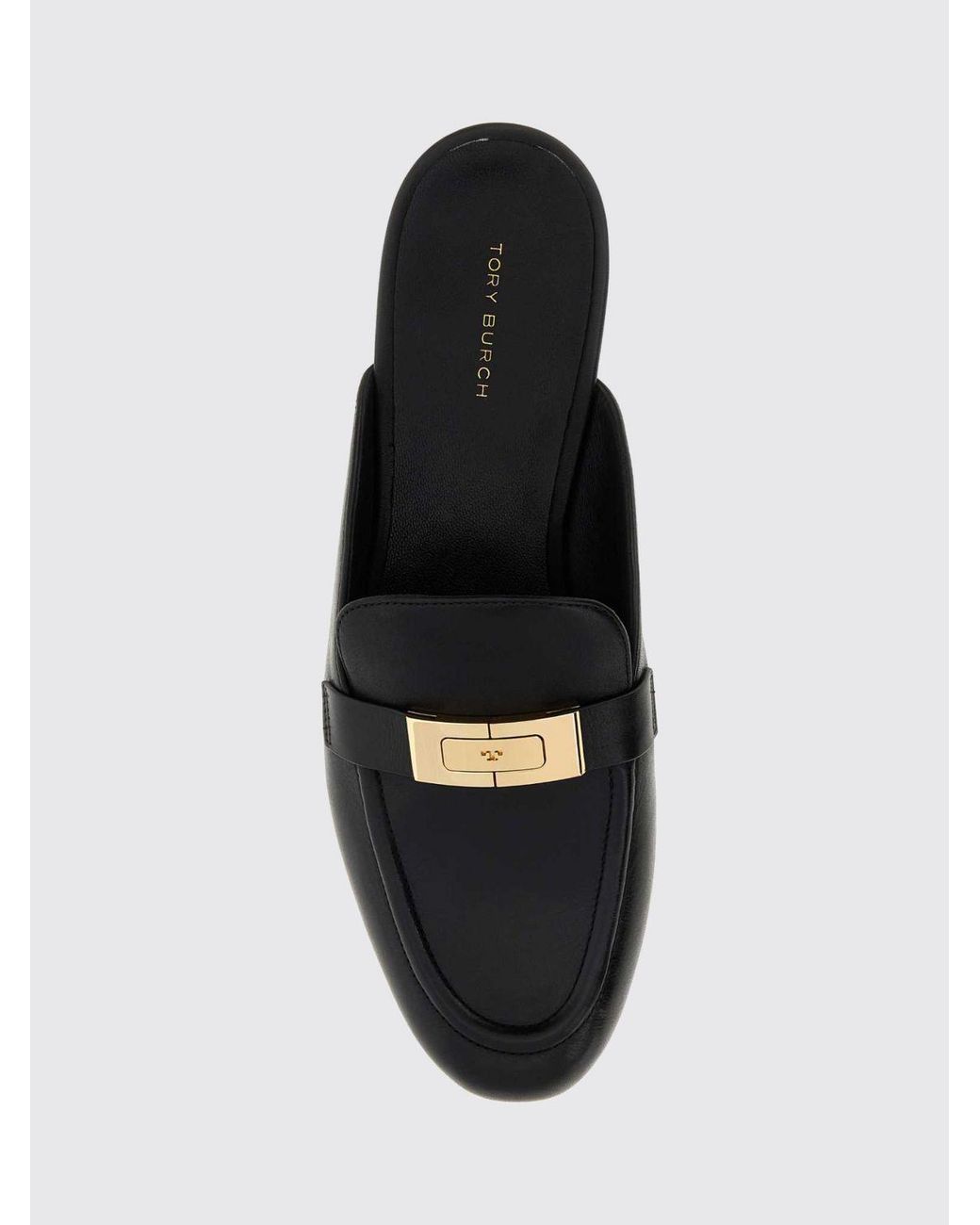 Tory Burch Black Smooth Leather Mules With Double T Logo And Low Heel