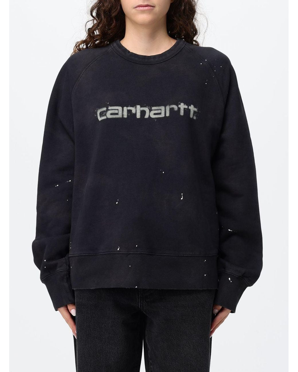 Carhartt Blue Cotton Crewneck Sweatshirt With Contrast Logo And Dropped Shoulders