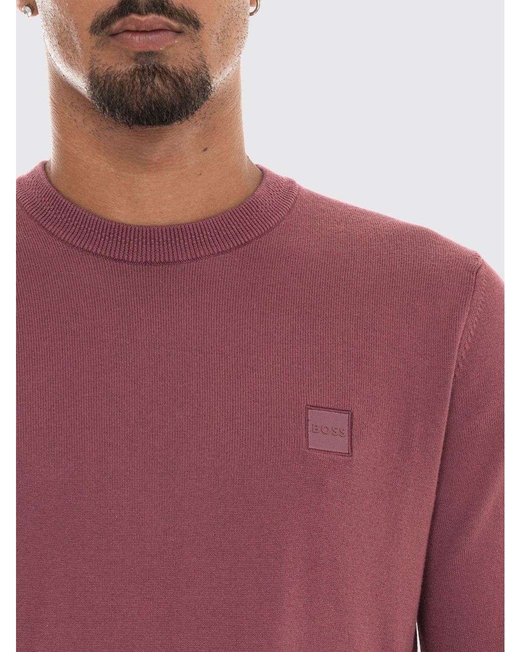 Boss Red Cotton And Cashmere Crewneck Jumper With Tone-On-Tone Logo for men
