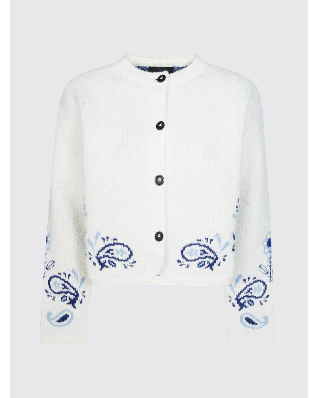 Alanui Gray Paisley Cashmere Blend Crewneck Cardigan