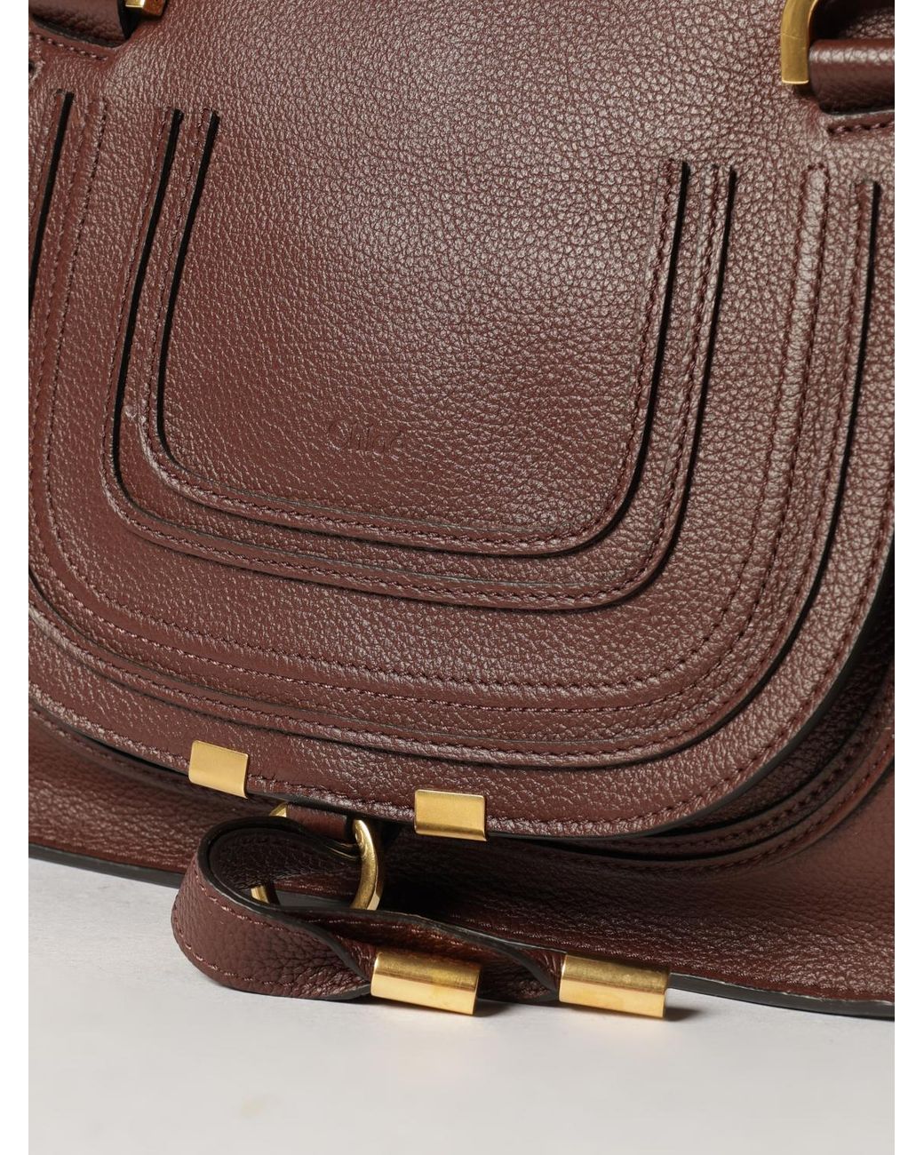Chloé Brown ChloÉ Marcie Small Grained Calfskin Handbag With Woven Handles