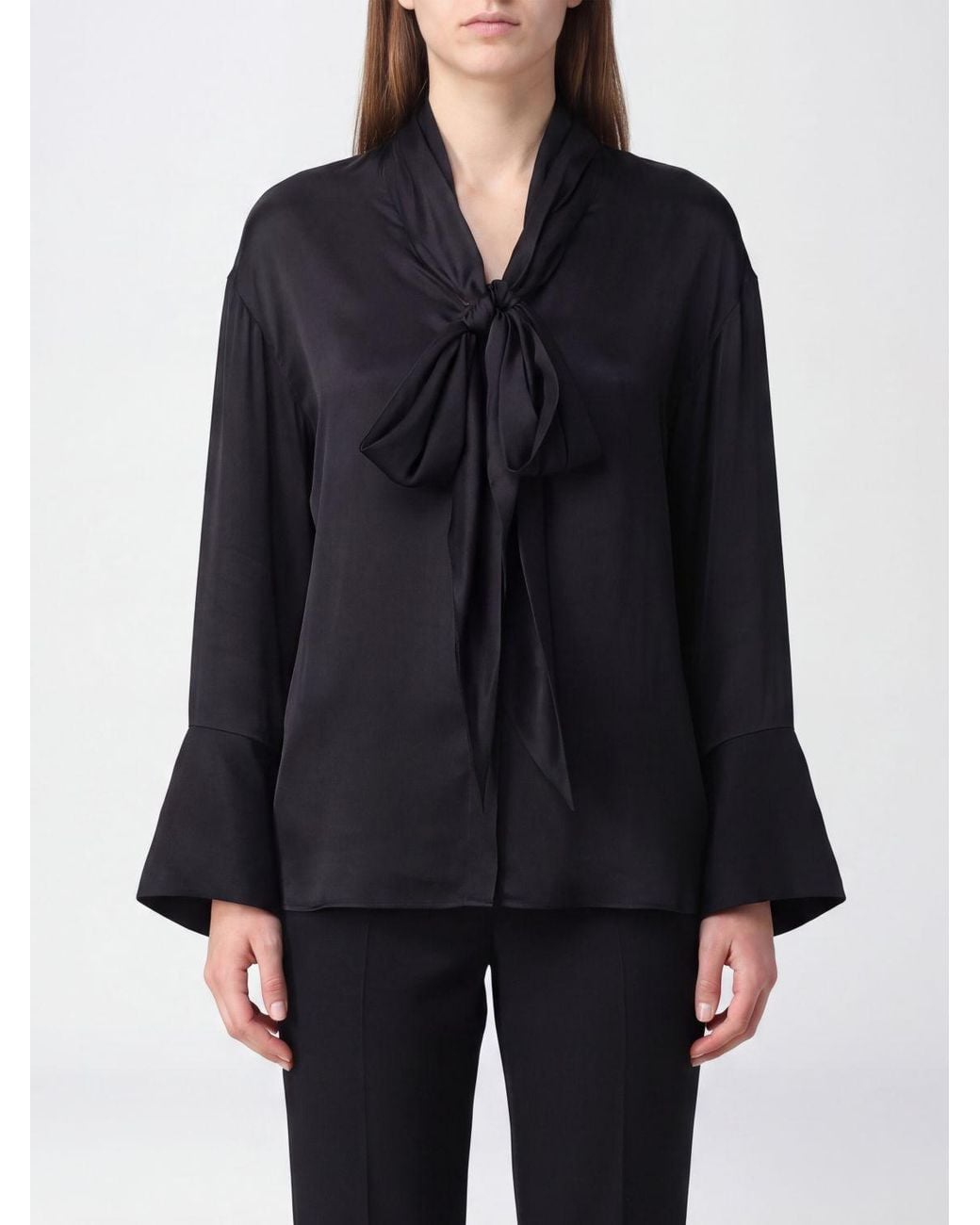 Balmain Blue Slim Fit Silk Pussy-Bow Shirt