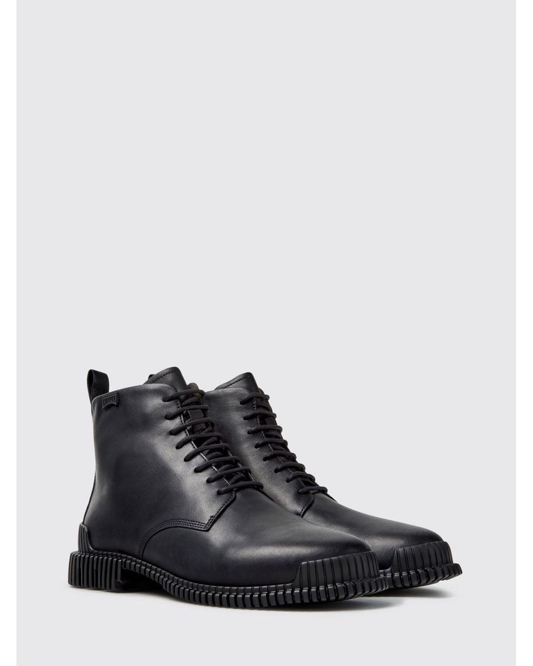 Camper Black Pix Lace-Up Calfskin Combat Boots With Xl Extralight Sole