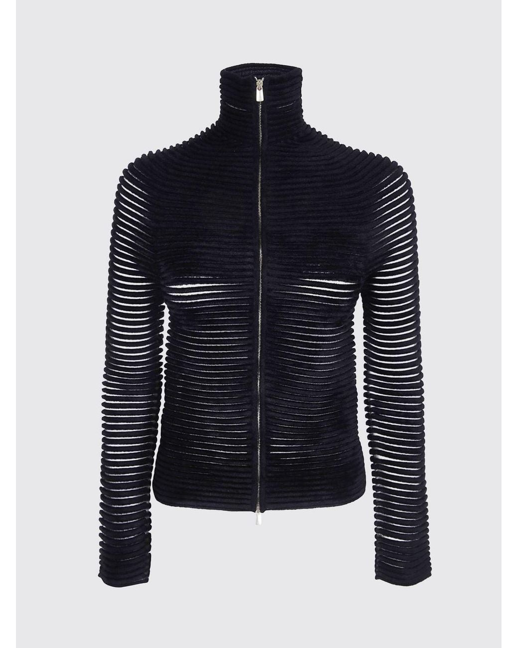 Giorgio Armani Blue Viscose Blend Zip-Up Slim Fit Turtleneck Cardigan