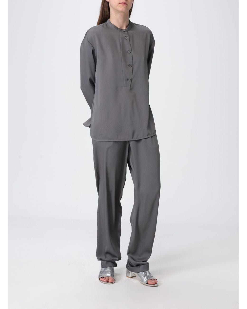 Emporio Armani Gray Satin Mandarin Collar Blouse