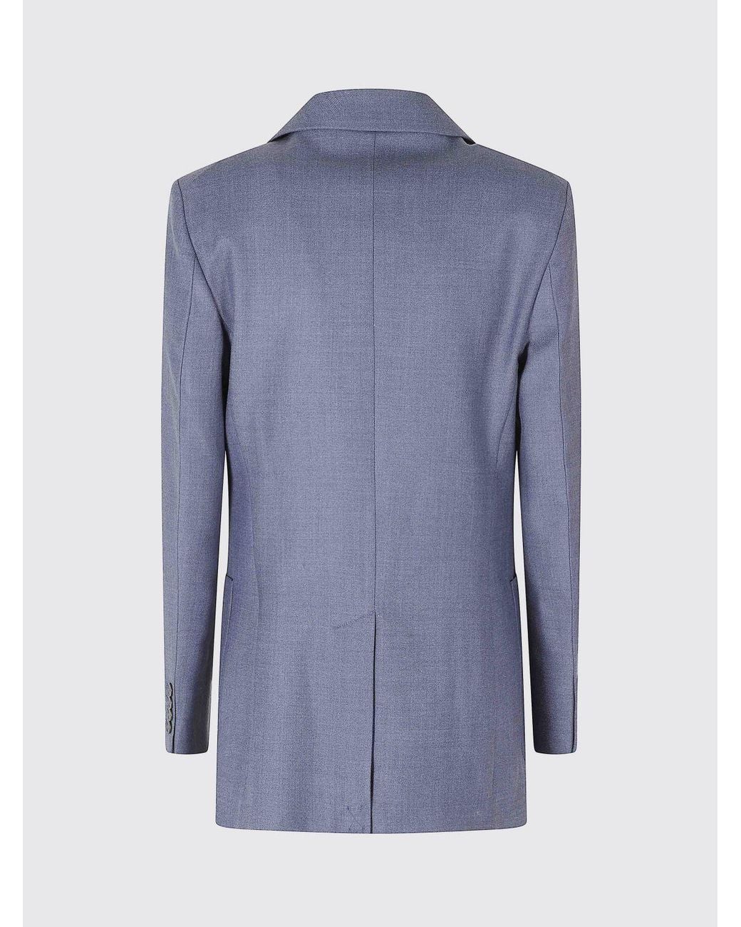 Victoria Beckham Blue Short Double-Breasted Virgin Wool Blazer With Peak Lapels