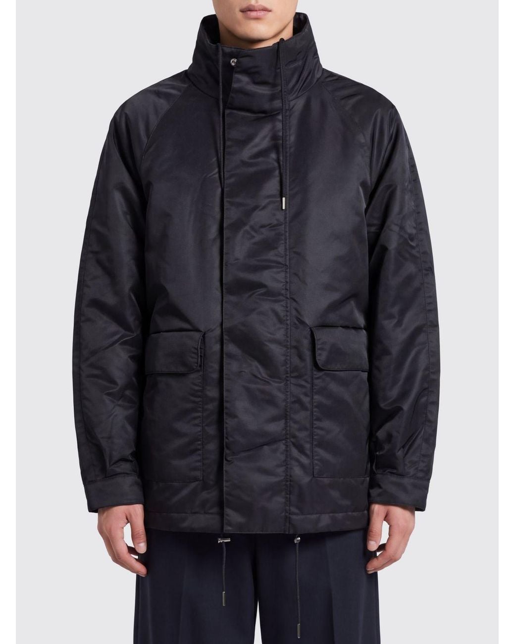 sunflower Blue Short Nylon Parka With A High Neck And Utility Patch Pockets for men