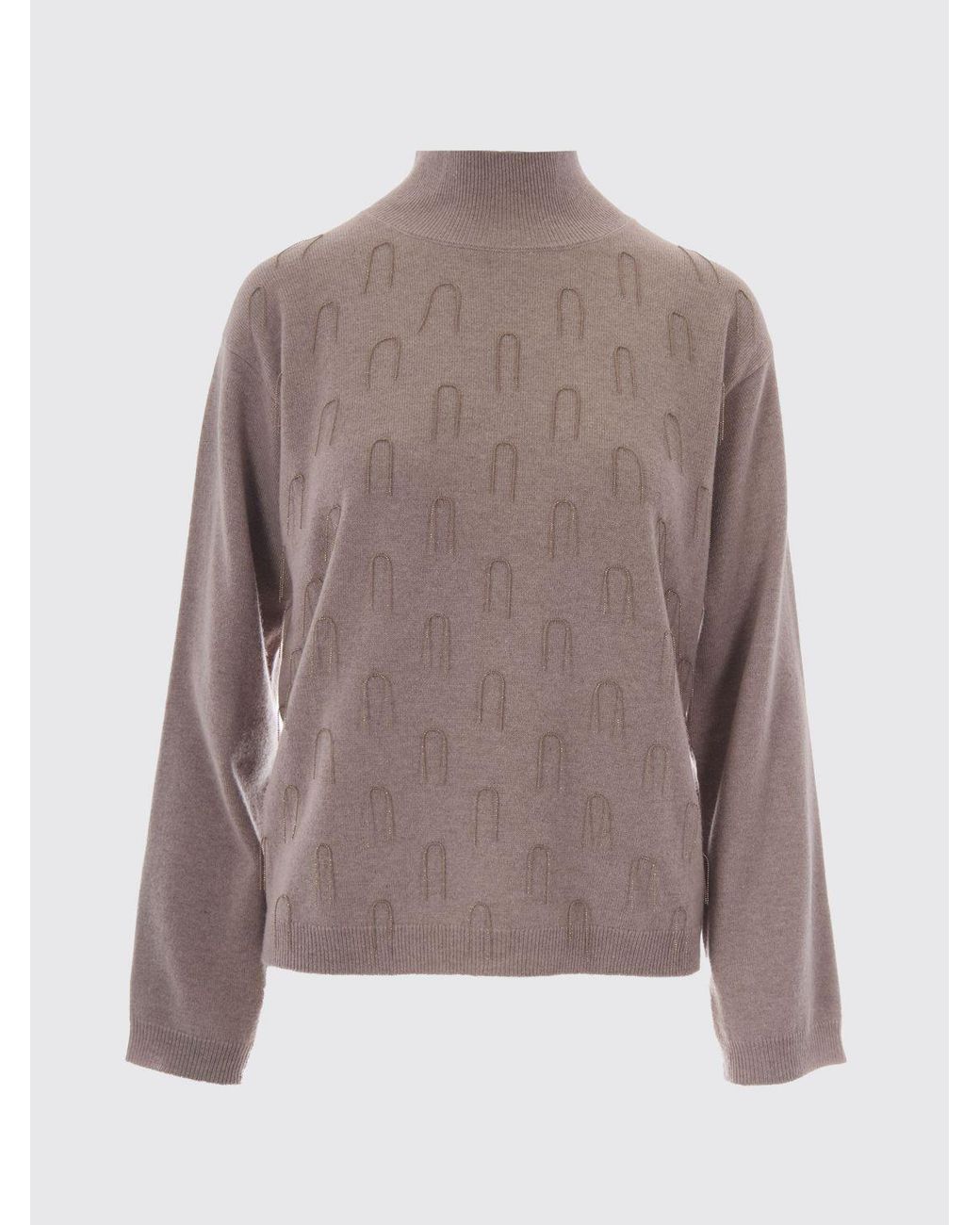 Fabiana Filippi Brown Wool, Silk And Cashmere Mock Neck Jumper With Jewelled Detail