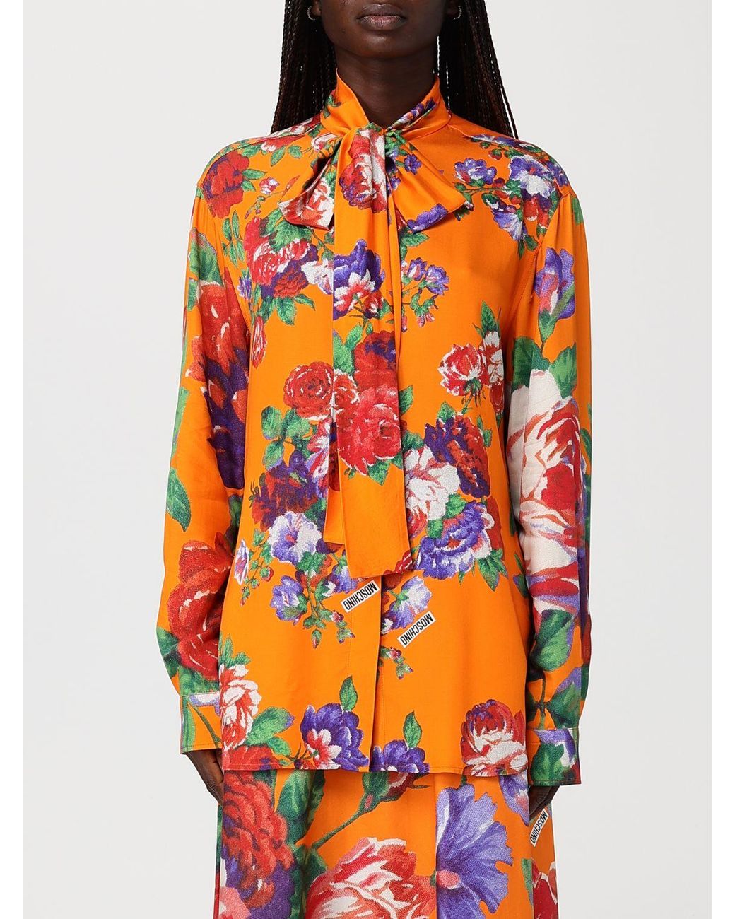 Moschino Couture Orange Viscose Shirt With Floral Print