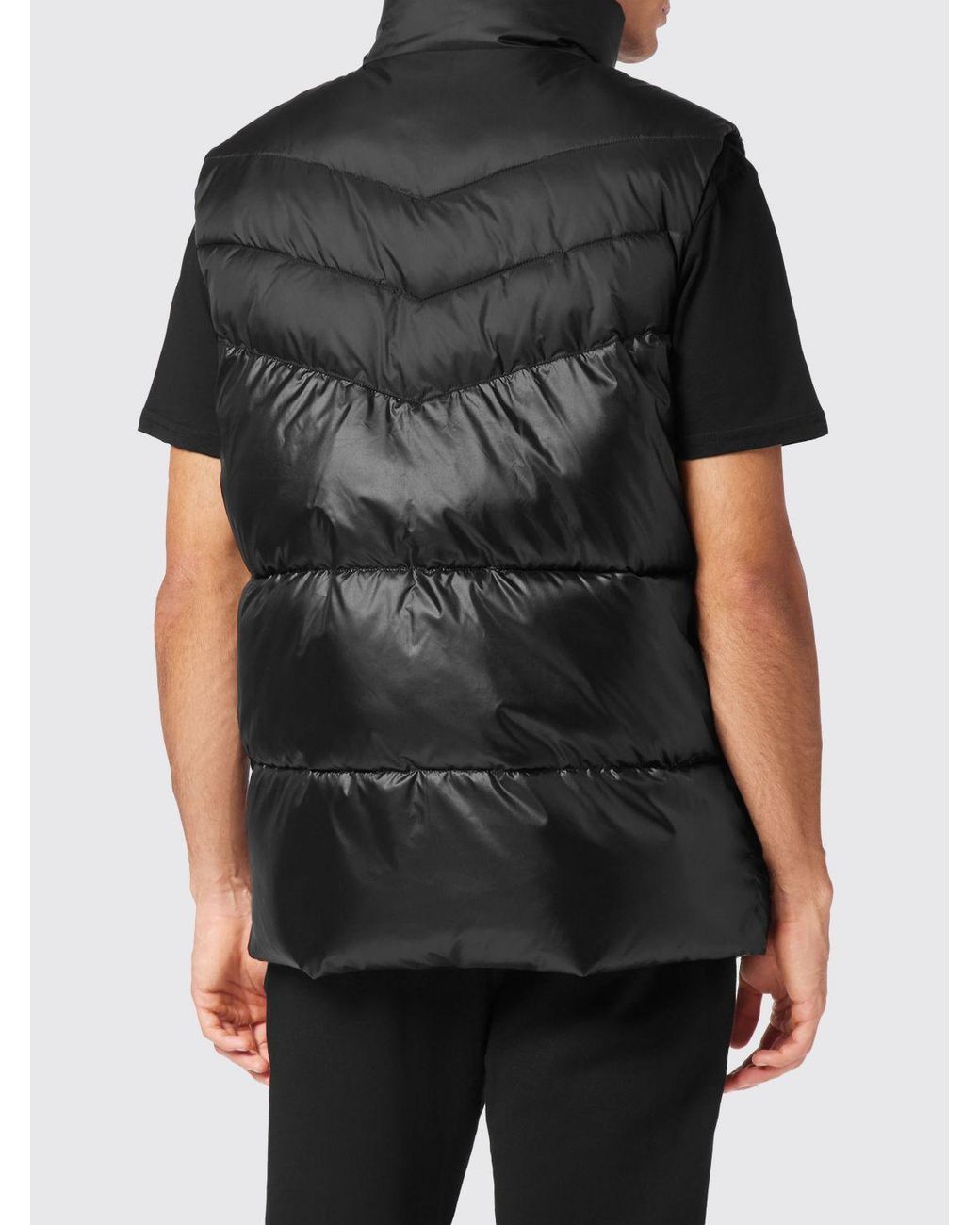 Philipp Plein Black Quilted Nylon Padded Gilet With High Collar And Logo for men