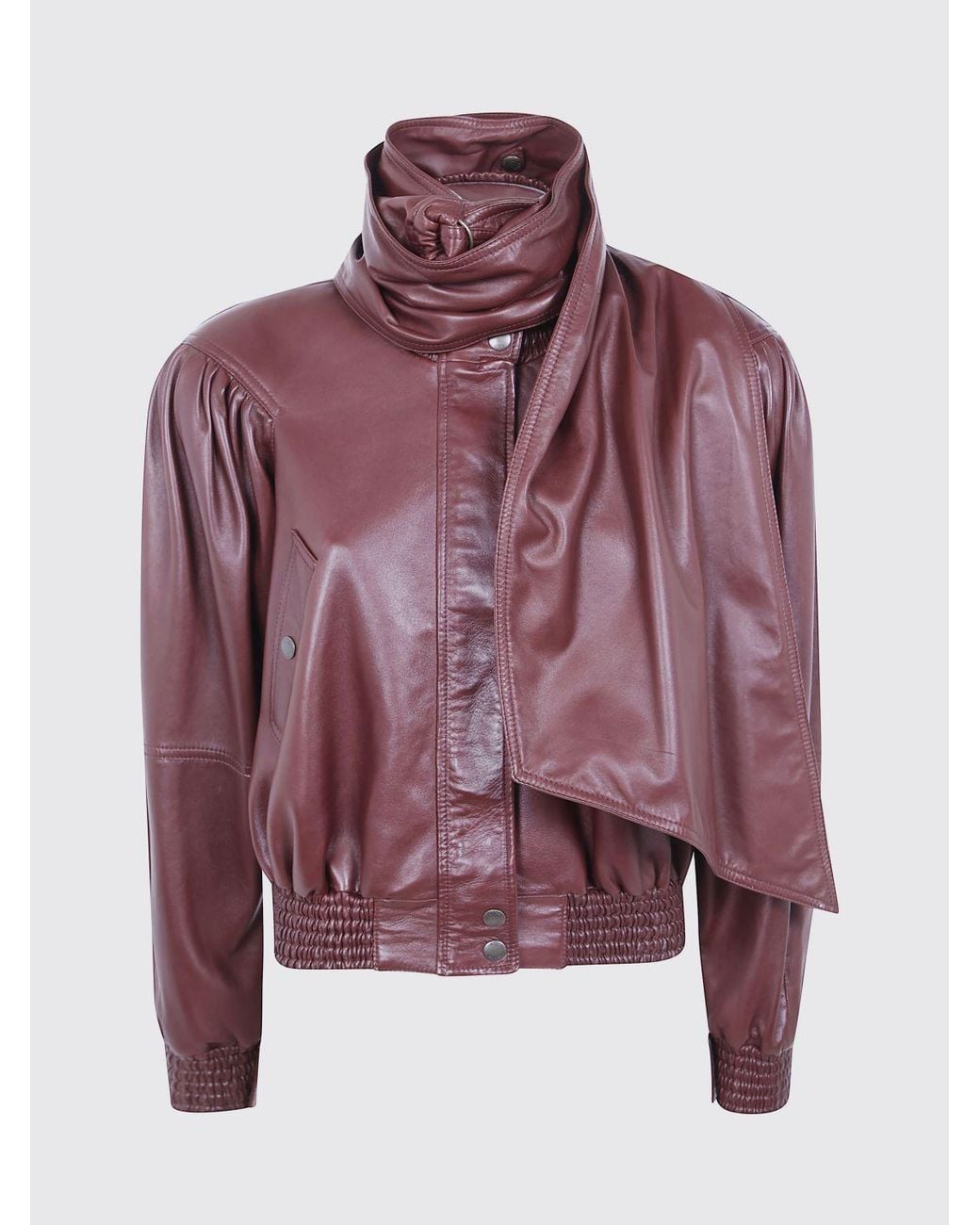 Chloé Red ChloÉ Asymmetrical Lambskin Leather Jacket With A Scarf Neck And Ruched Shoulders