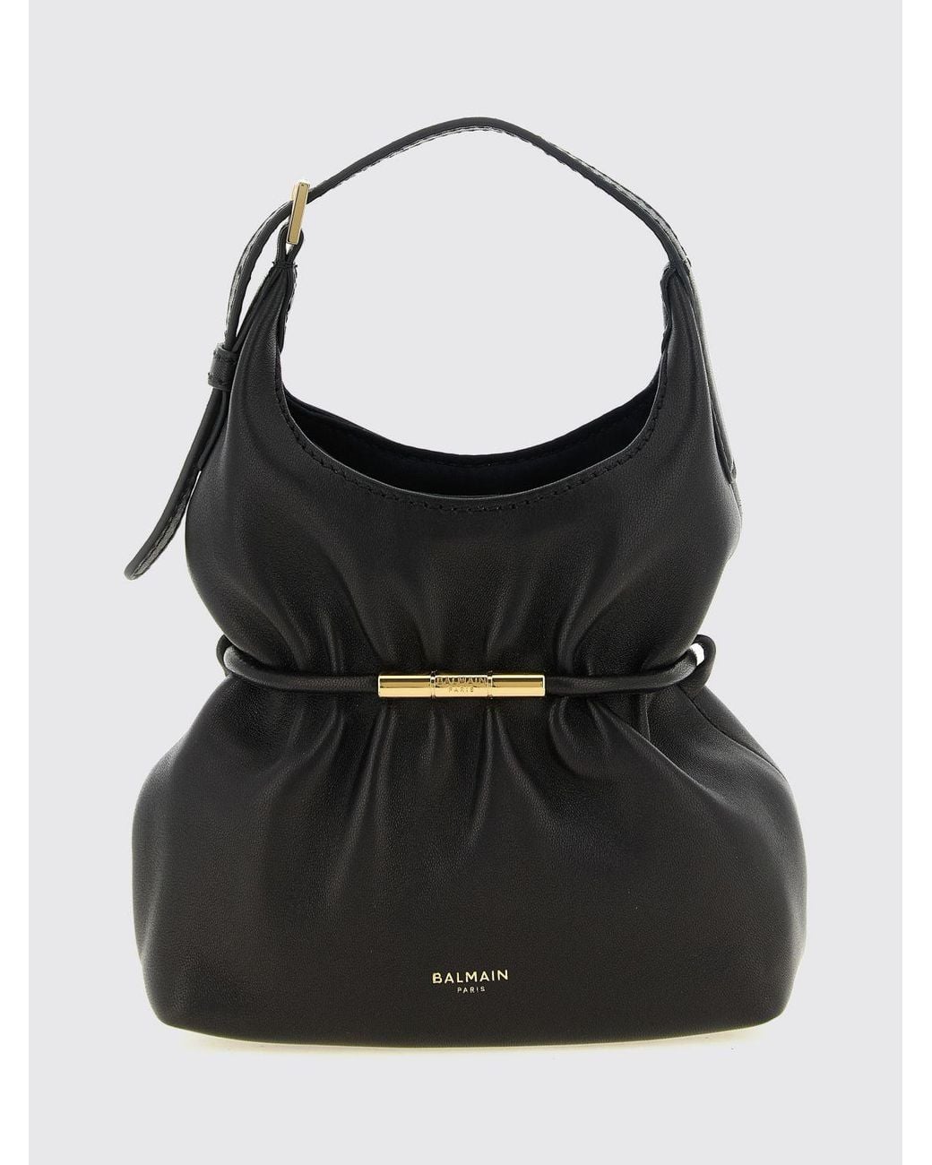 Balmain Black Sphynx Ruched Lambskin Mini Bag With Adjustable Handle