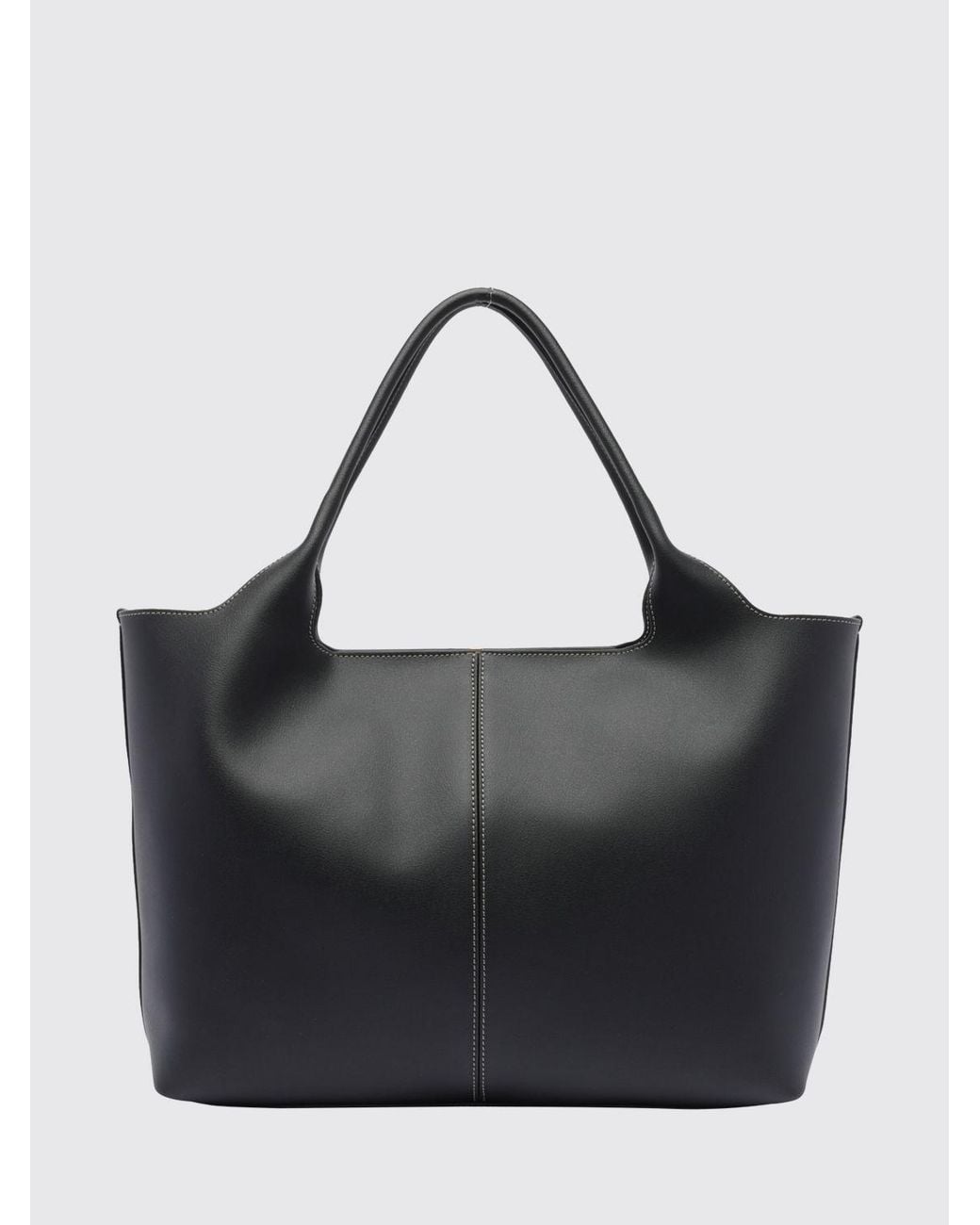 Tod's Black Smooth Calfskin Leather Shopping Bag With Double Handle And Logo
