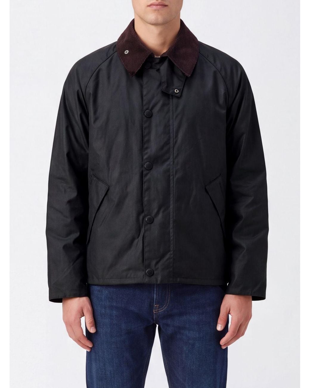 Barbour Black Transport Short Waxed Cotton Jacket With Corduroy Collar for men