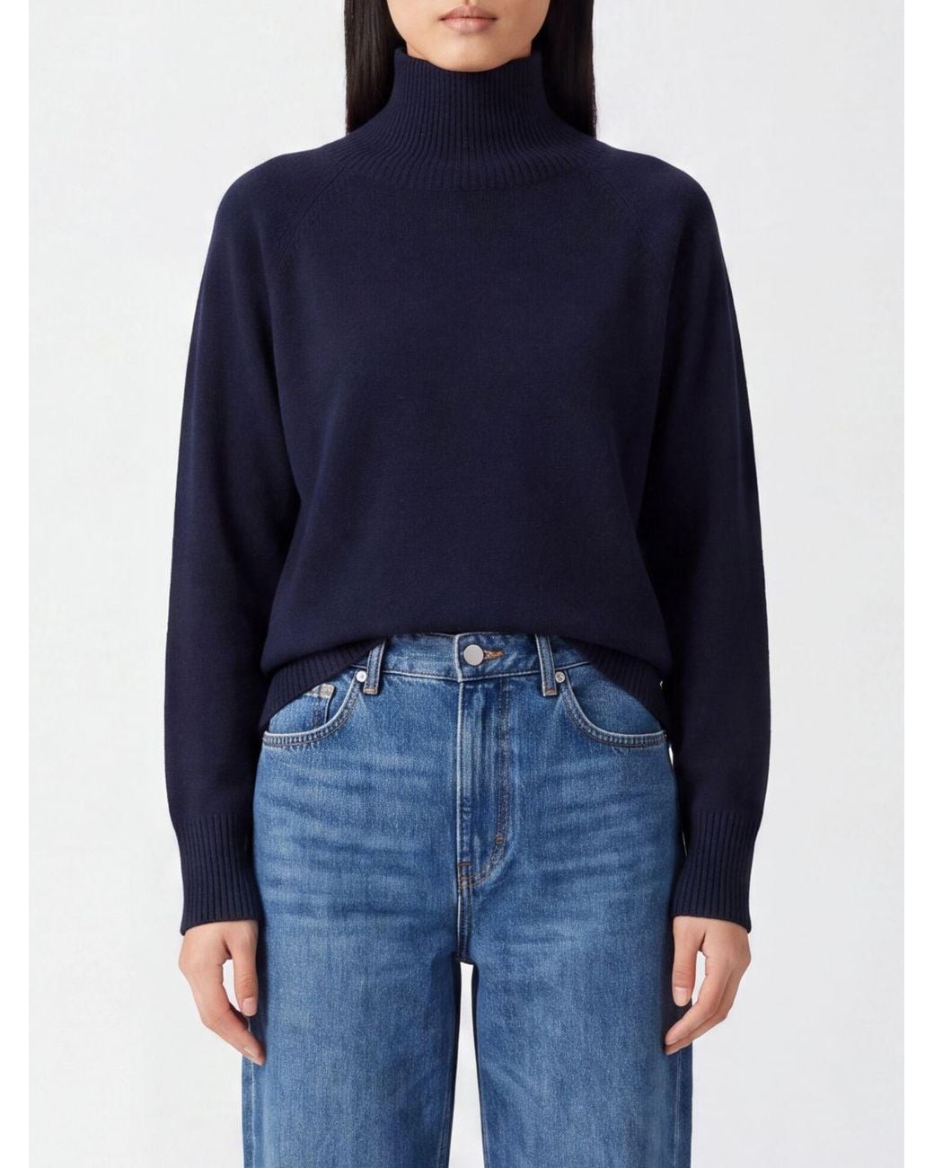 Kangra Blue Wool Long-Sleeved Roll Neck Jumper With Ribbed Trims