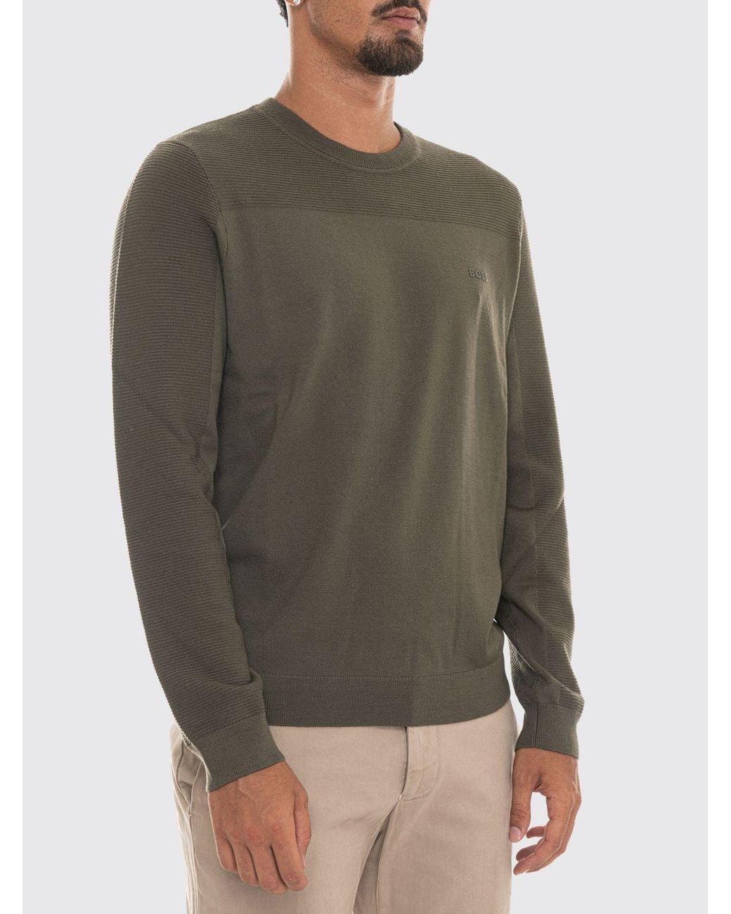 Boss Green Wool Blend Crew Neck Jumper With Tone-On-Tone Logo And Ribbed Trims for men