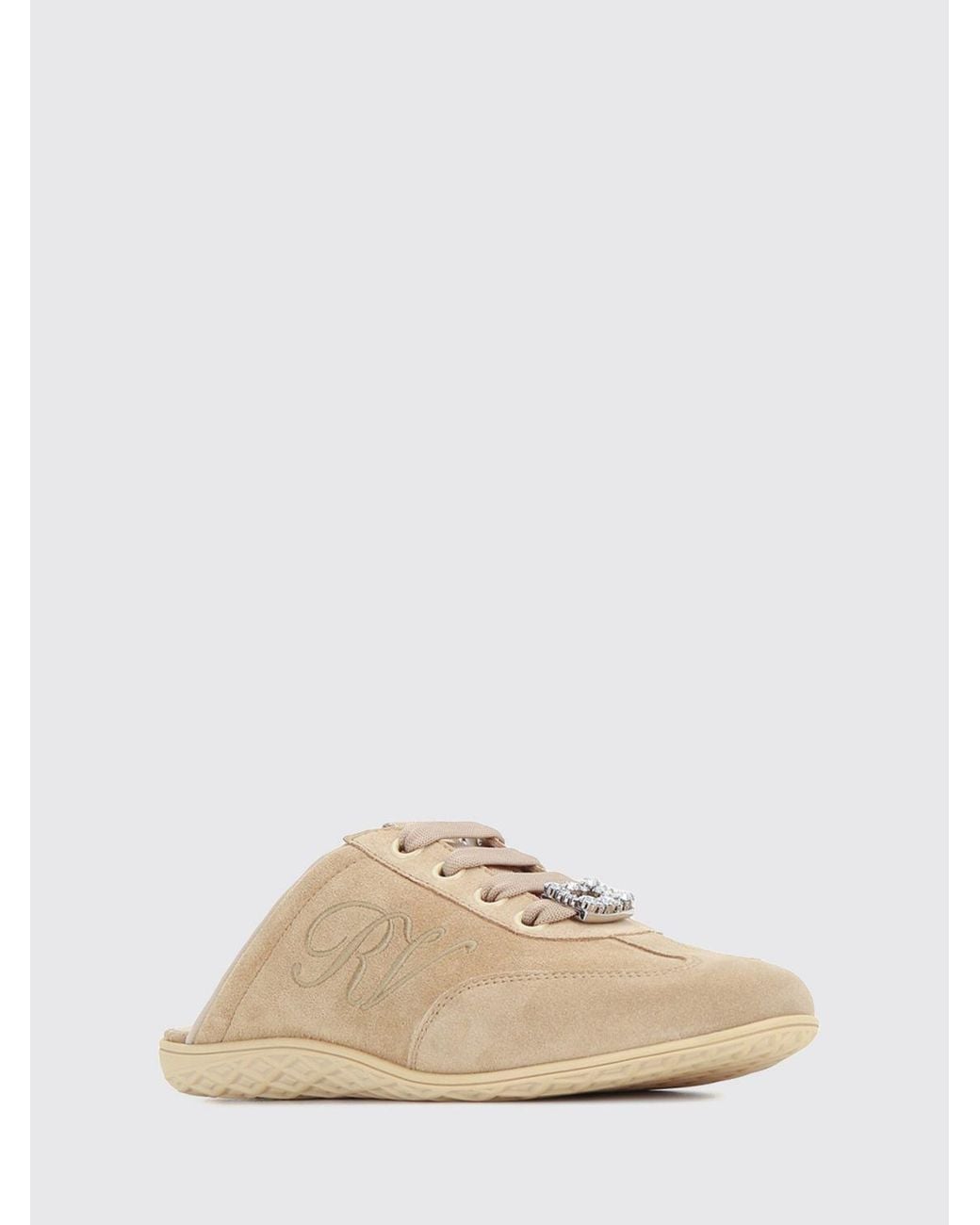 Roger Vivier Natural Suede Sabot Sneakers With A Signature Jewelled Buckle And Open Heel