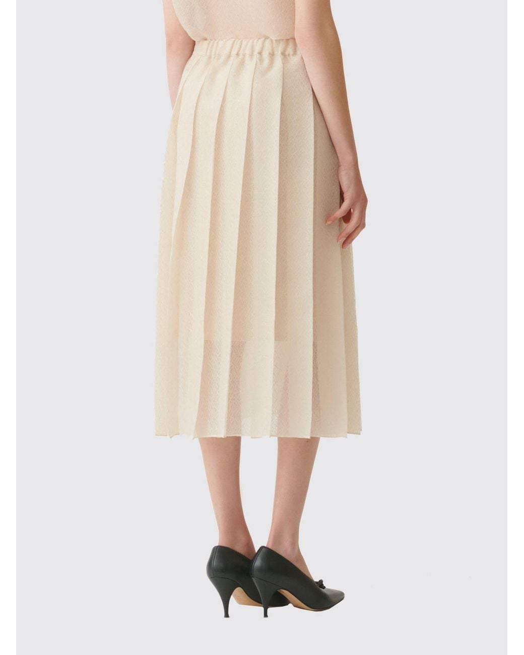 Fabiana Filippi Natural Pleated Silk-Blend Midi Skirt With A High Elasticated Waist