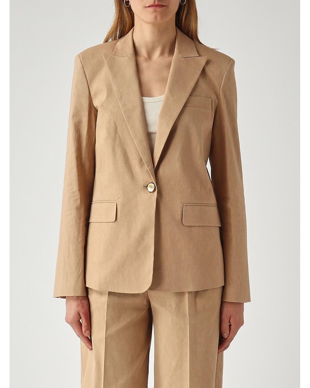 Pinko Natural Single-Breasted Linen Blend Blazer