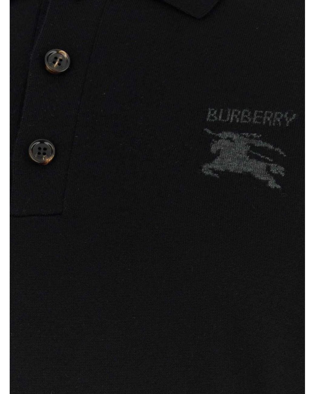 Burberry Blue Ekd Logo Long-Sleeved Knitted Wool Polo for men