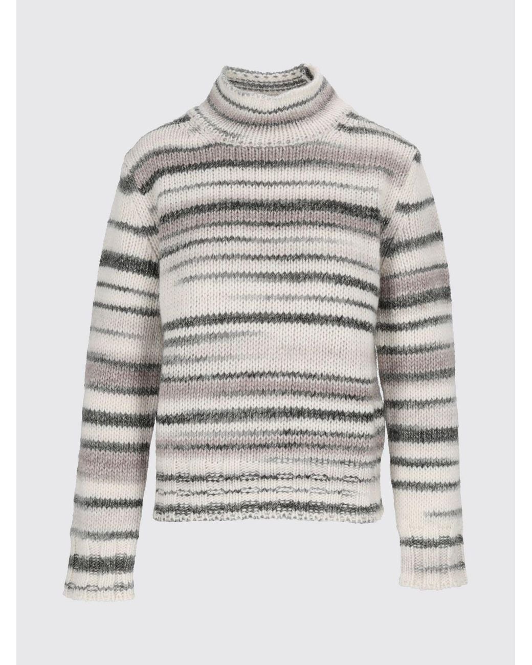 Kangra Gray Striped High-Neck Wool-Blend Sweater With Long Sleeves