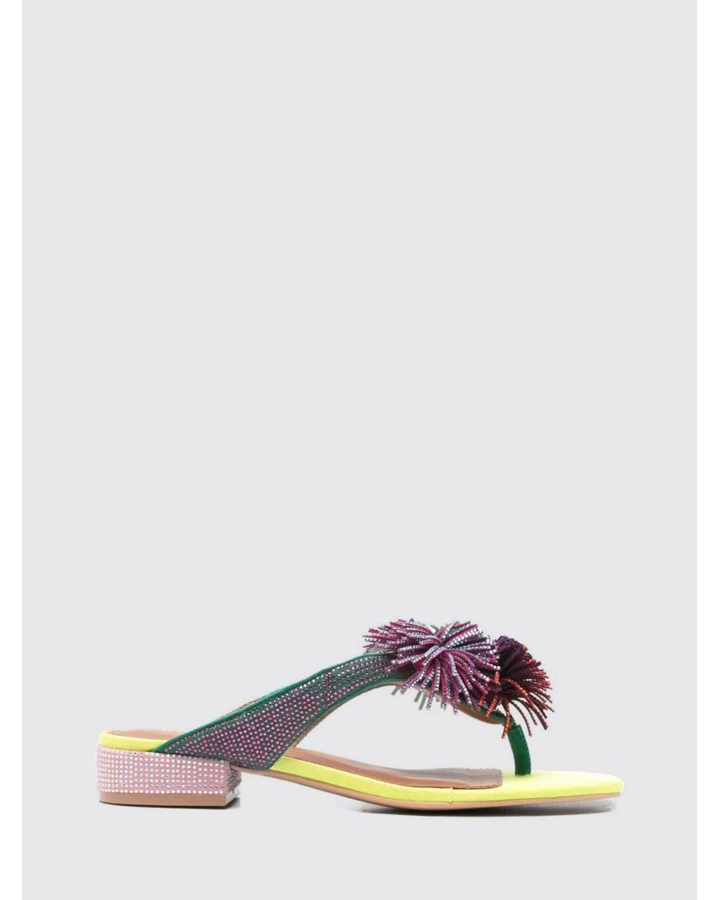 Kurt Geiger Multicolor Canvas Sandal With Fringes And Rhinestones