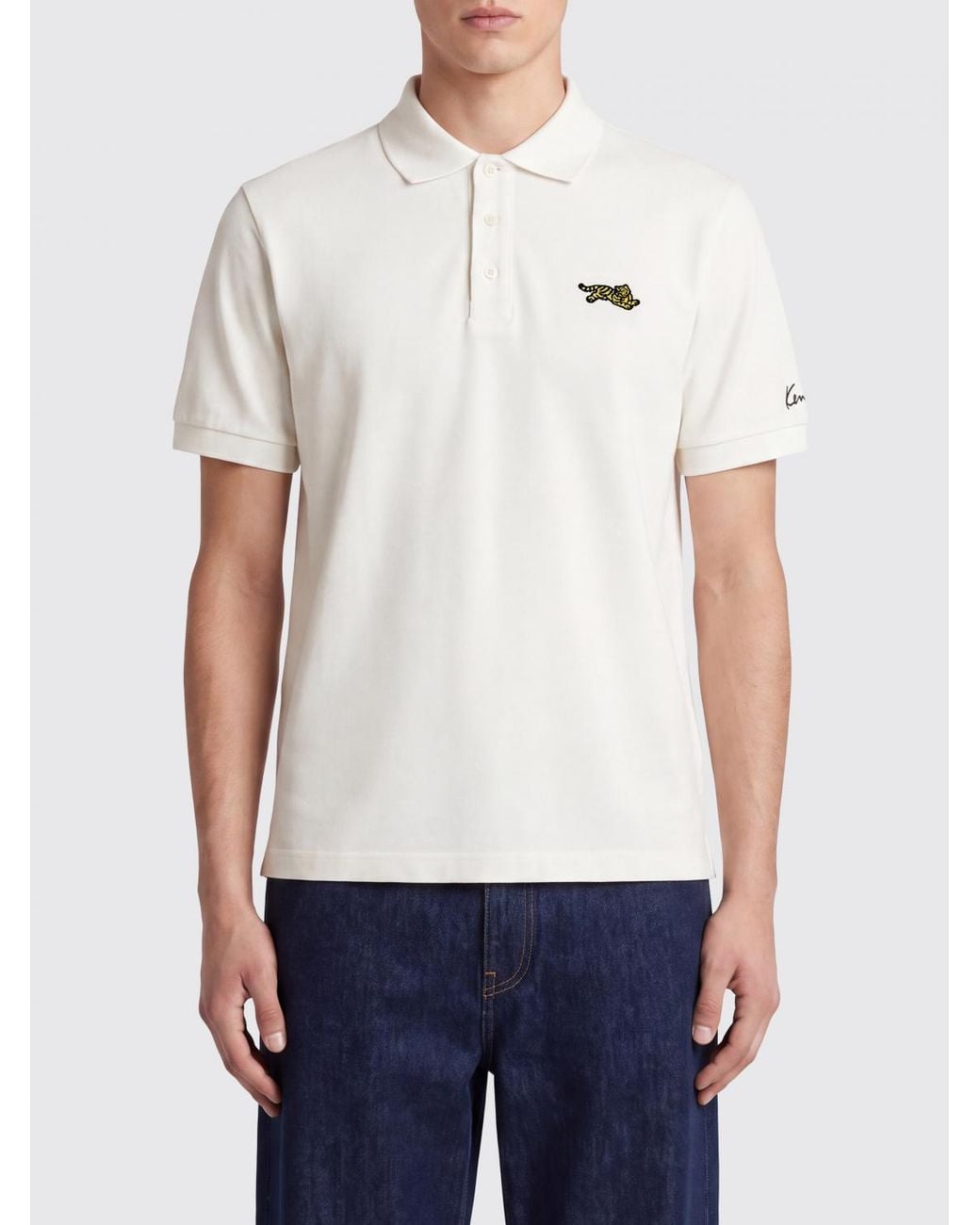 KENZO White Logo Patch Short-Sleeved Cotton Polo Shirt for men