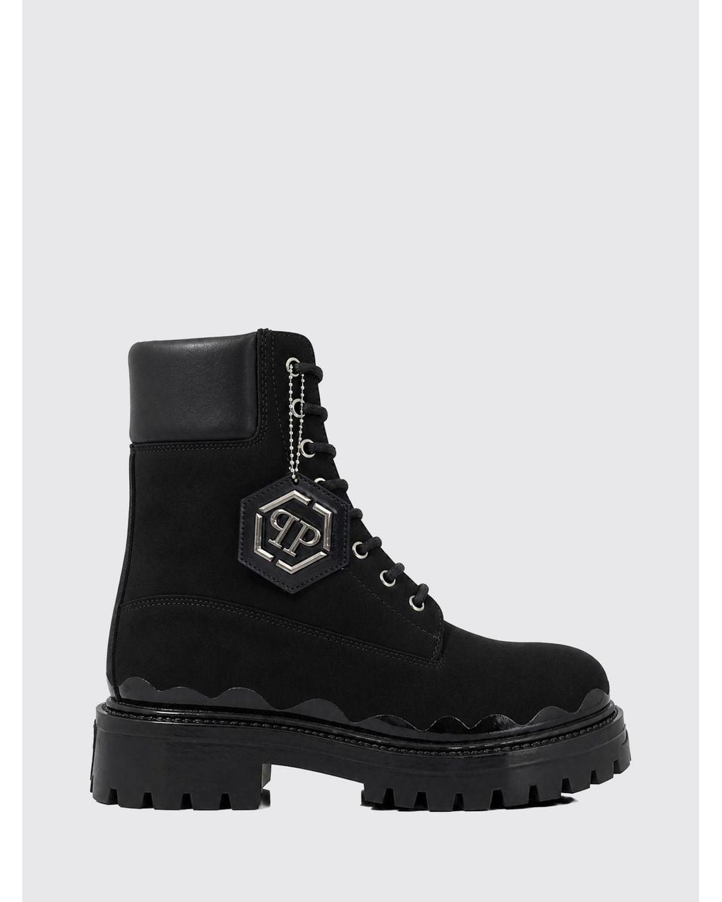 Philipp Plein Black Nabuk Lace-Up Boots Immersed for men