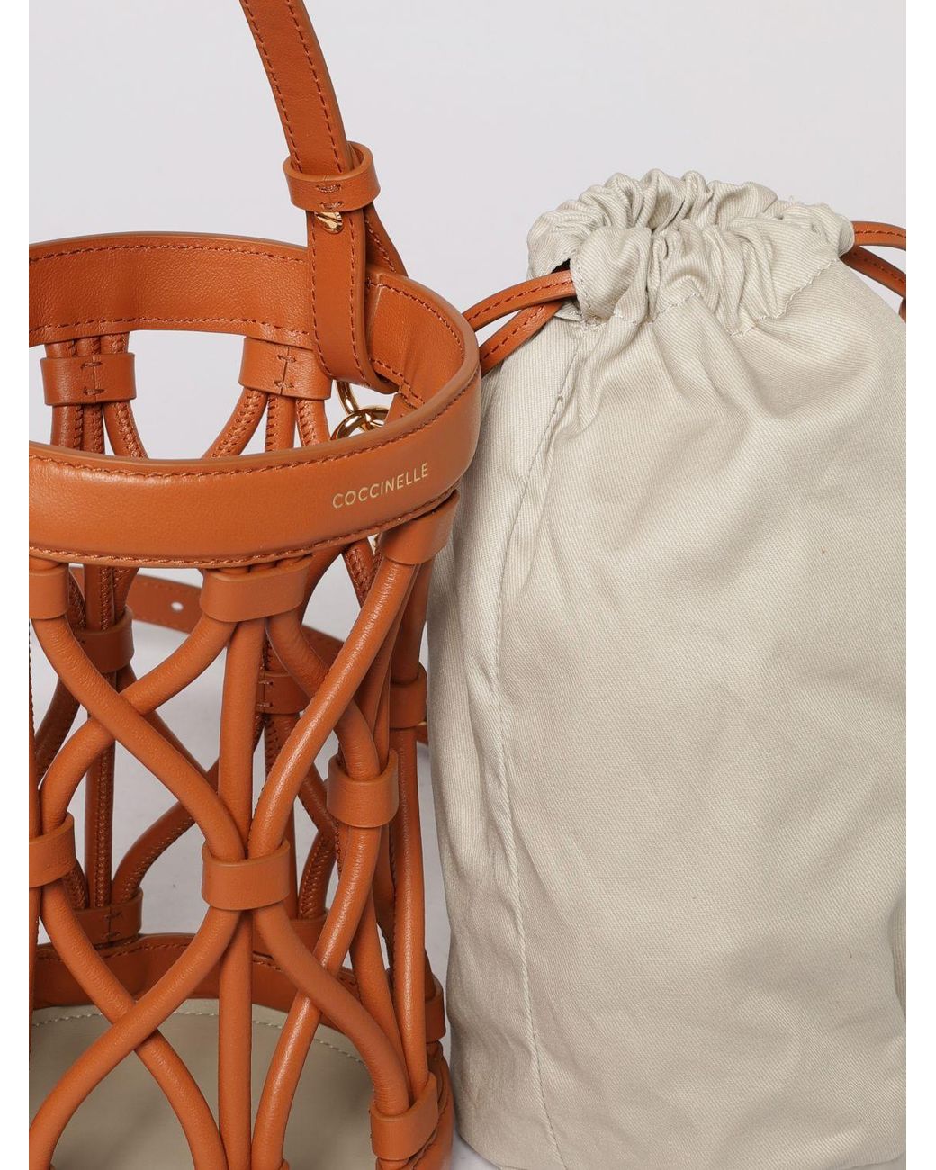 Coccinelle Orange Koi Mesh Leather And Cotton Canvas Bag